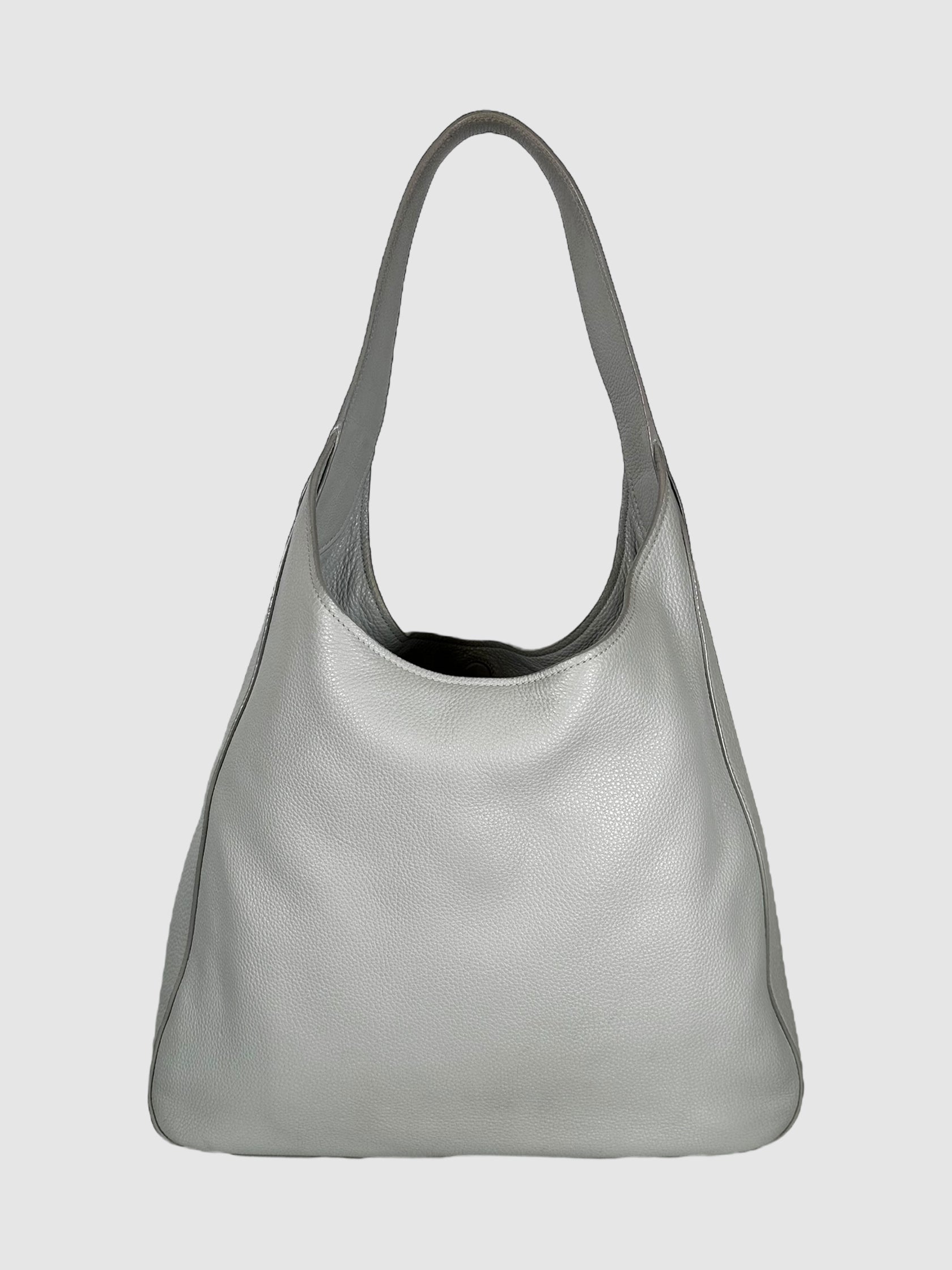 Prada Grey Vitello Daino Leather Hobo Bag Consignment Secondhand Designer Luxury Resale Toronto Trendy