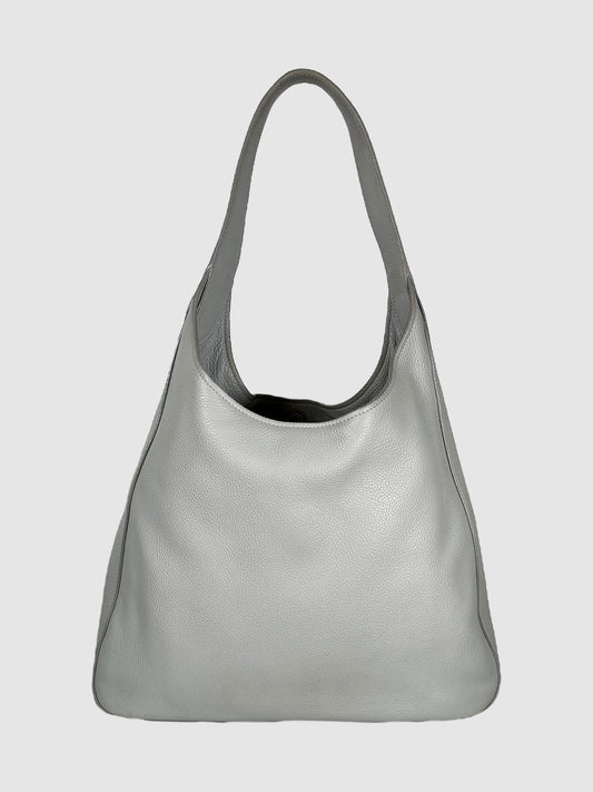 Prada Grey Vitello Daino Leather Hobo Bag Consignment Secondhand Designer Luxury Resale Toronto Trendy