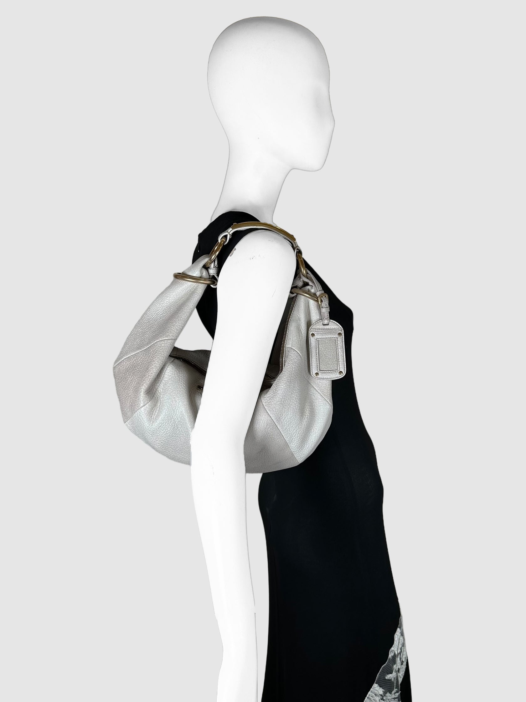 Prada Grey Deerskin Leather Tamponato Hobo Bag Consignment Secondhand Designer Luxury Resale Toronto Trendy