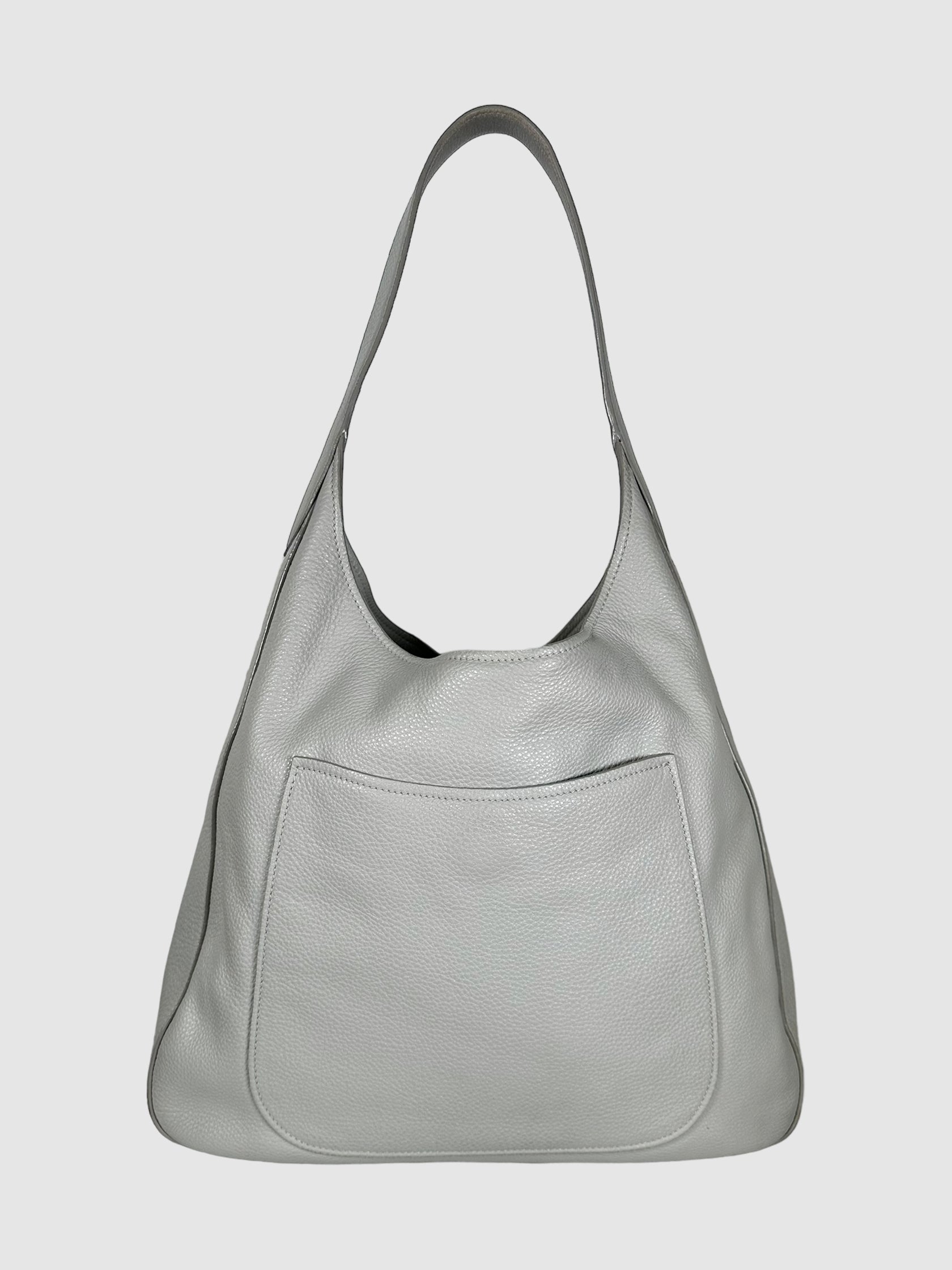 Prada Grey Vitello Daino Leather Hobo Bag Consignment Secondhand Designer Luxury Resale Toronto Trendy