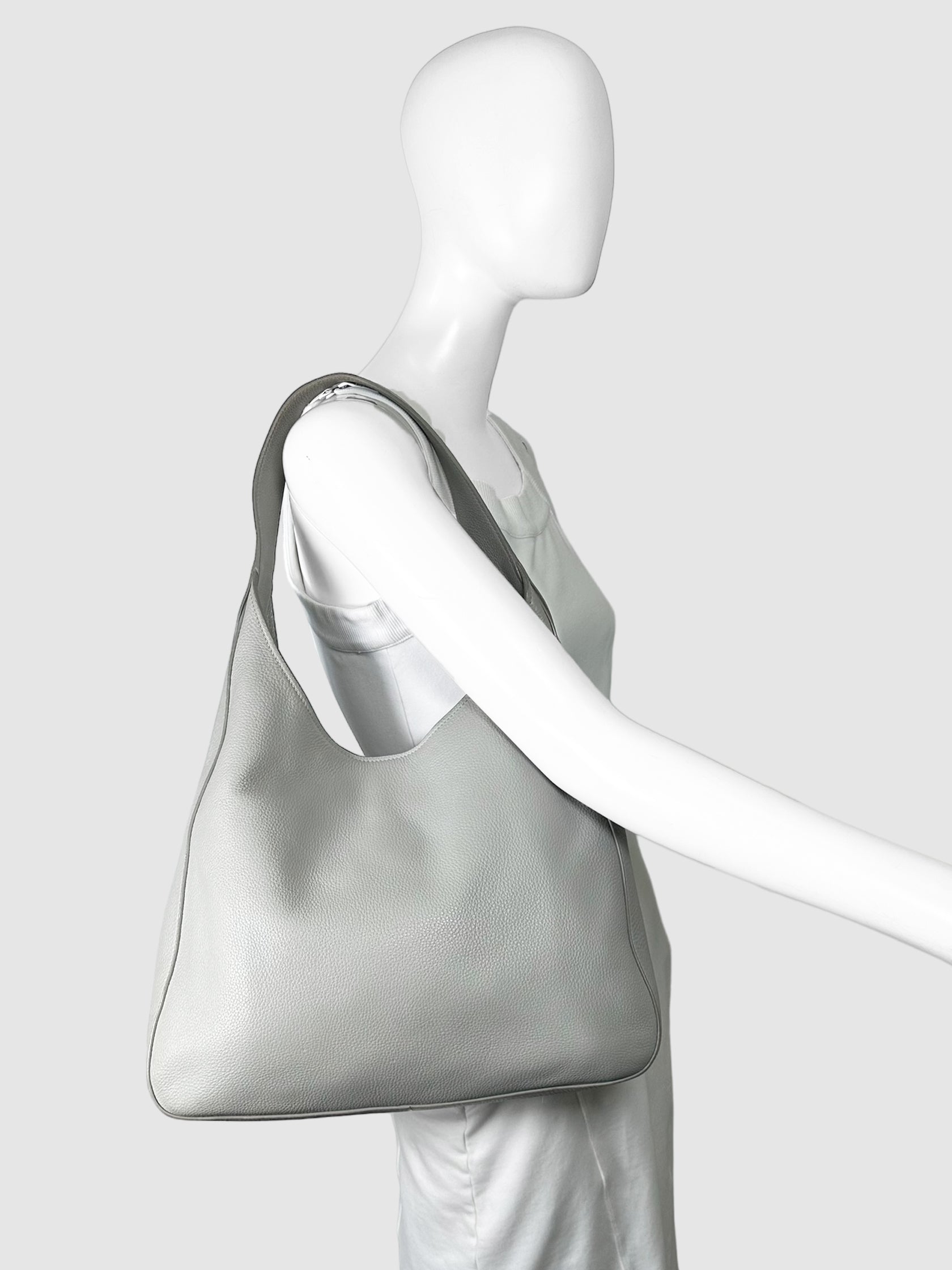 Prada Grey Vitello Daino Leather Hobo Bag Consignment Secondhand Designer Luxury Resale Toronto Trendy