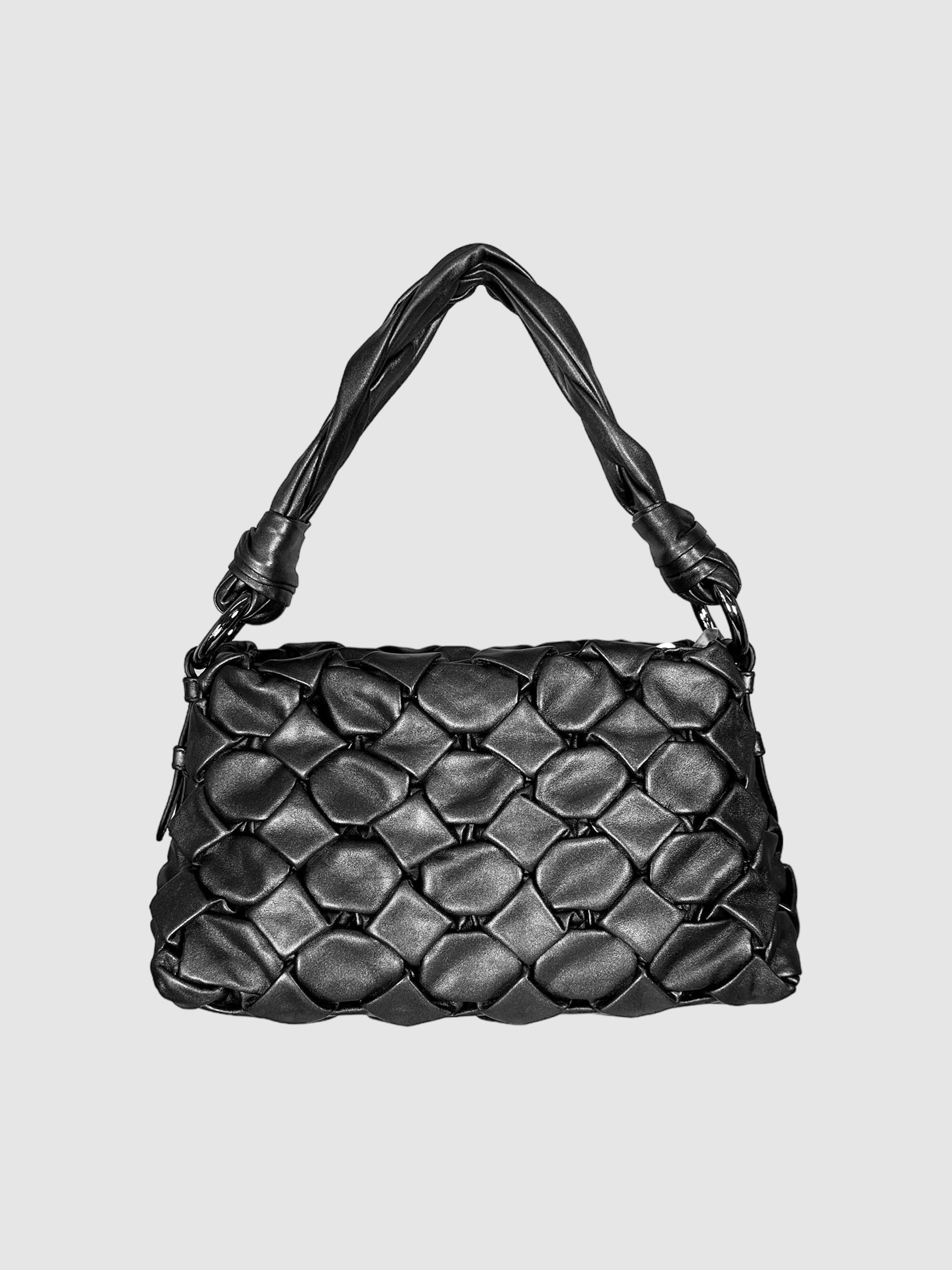 Prada Metallic Black Woven Nappa B Leather Shoulder Bag Consignment Secondhand Designer Luxury Resale Toronto Trendy