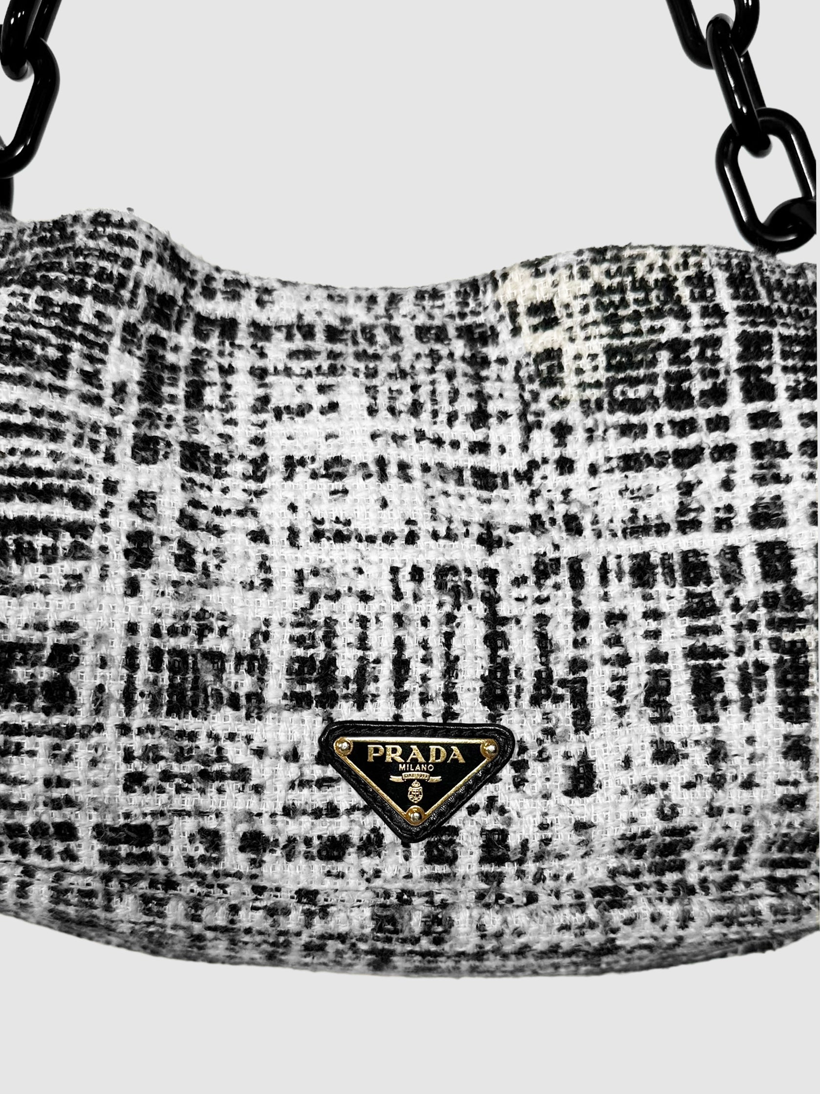 Printed Tweed Turnlock Flap Clutch luxury designer resale consignment secondhand