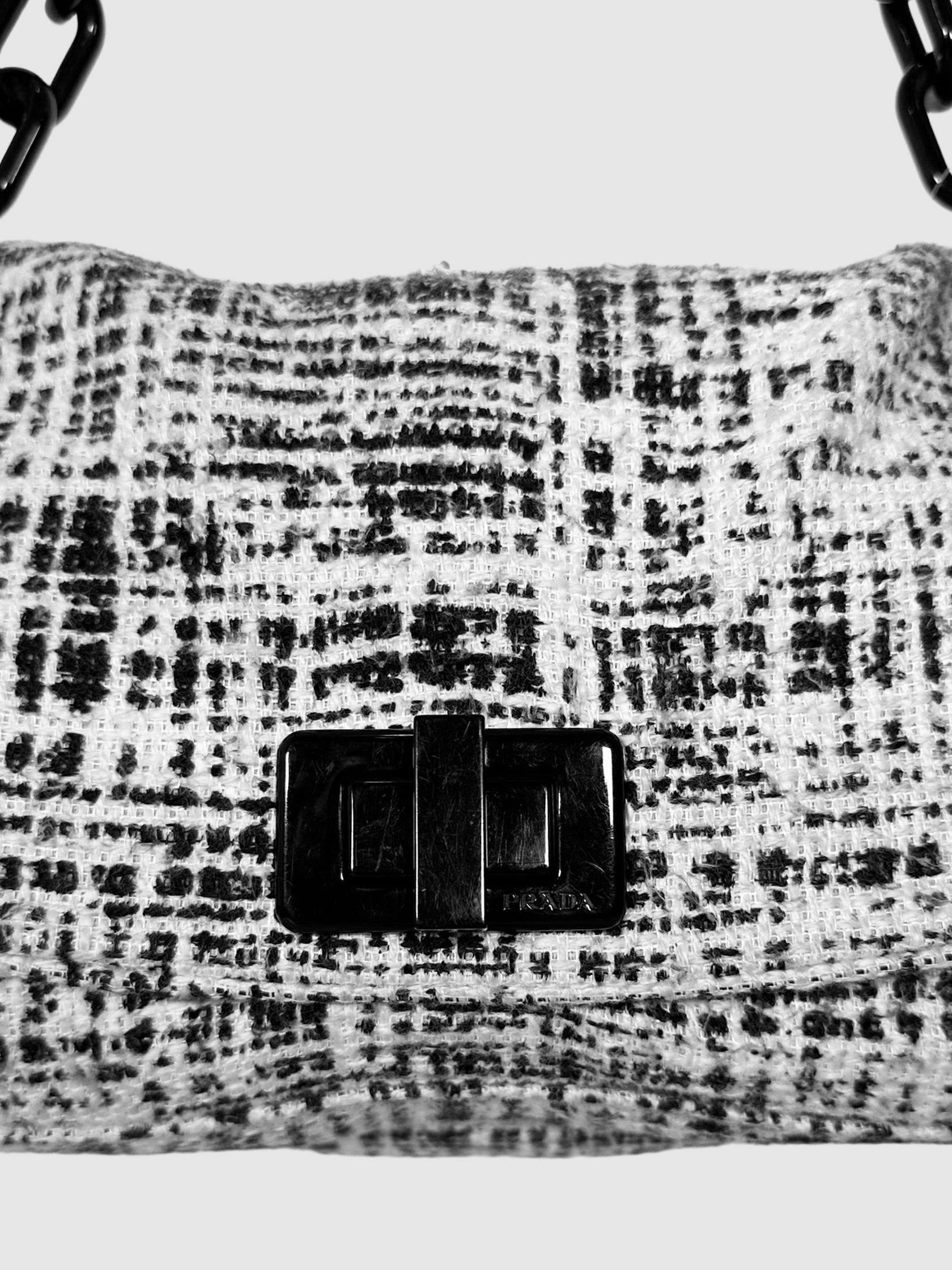 Printed Tweed Turnlock Flap Bag