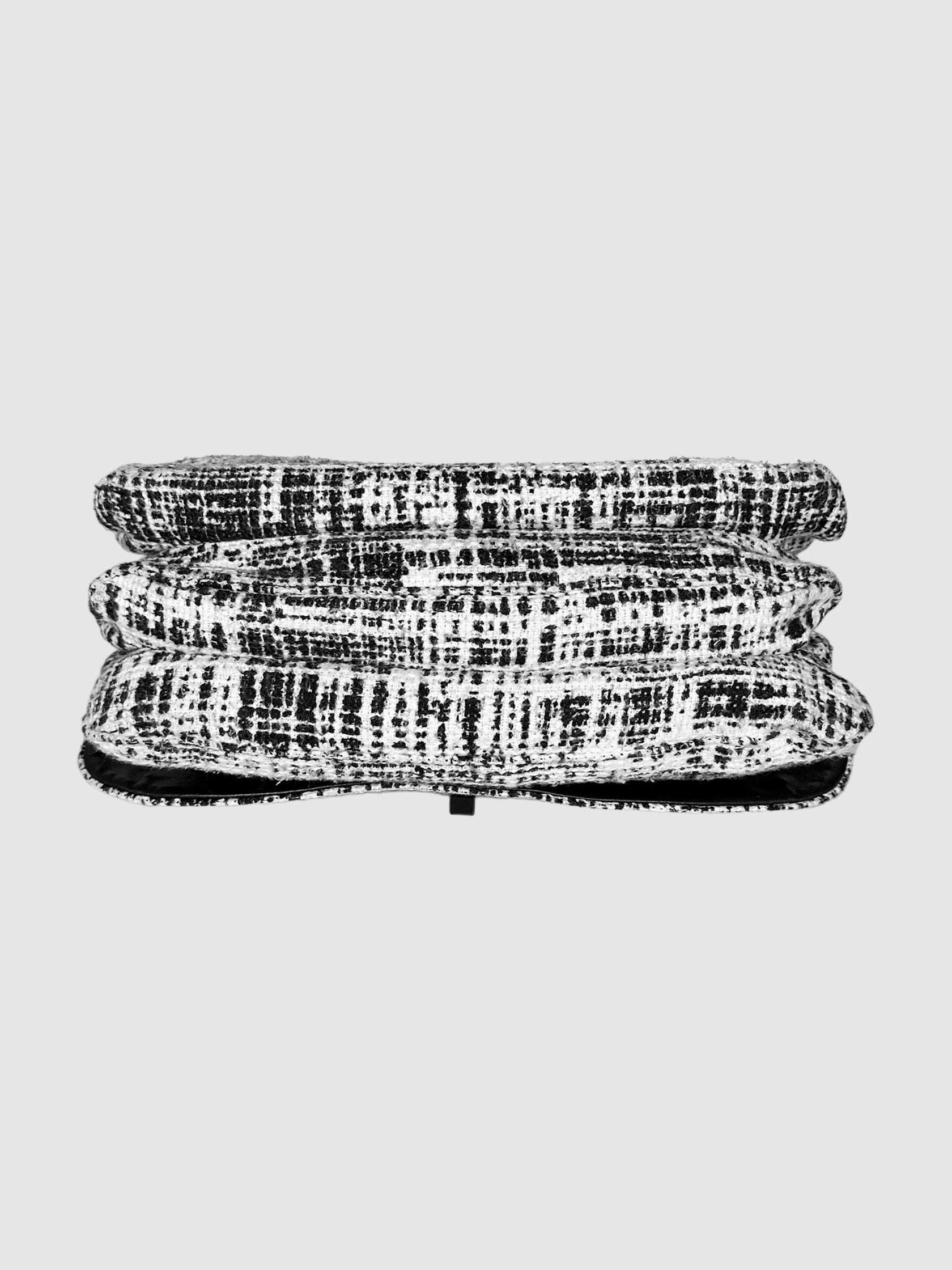 Printed Tweed Turnlock Flap Bag