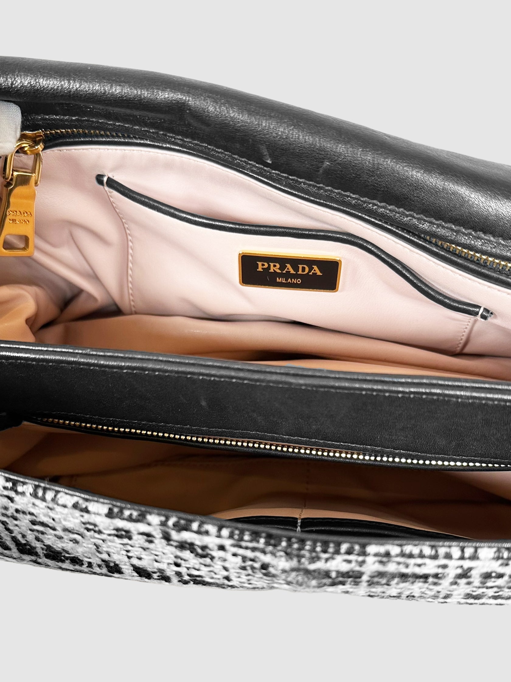 Printed Tweed Turnlock Flap Bag