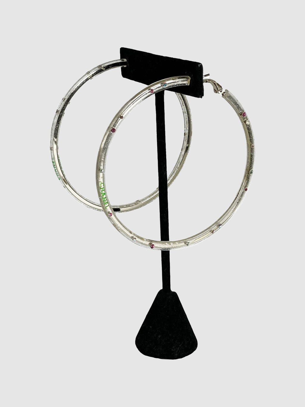 Chanel Vintage Lucite Multi-Stone Hoop Earrings Runway Luxury Designer Resale Consignment Secondhand Toronto