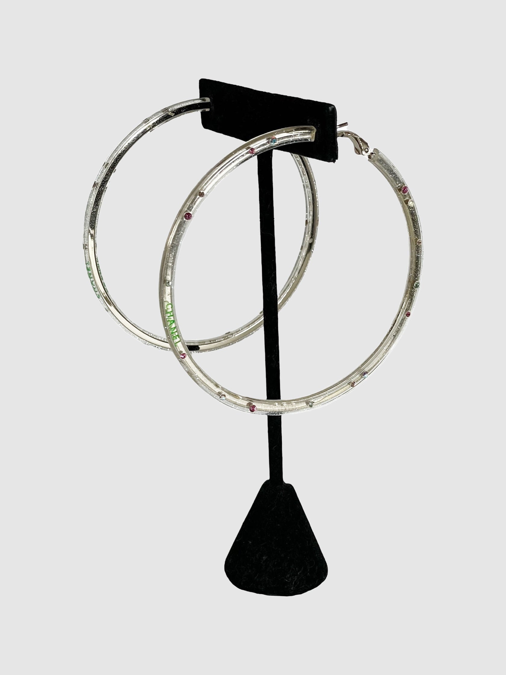 Chanel Vintage Lucite Multi-Stone Hoop Earrings Runway Luxury Designer Resale Consignment Secondhand Toronto