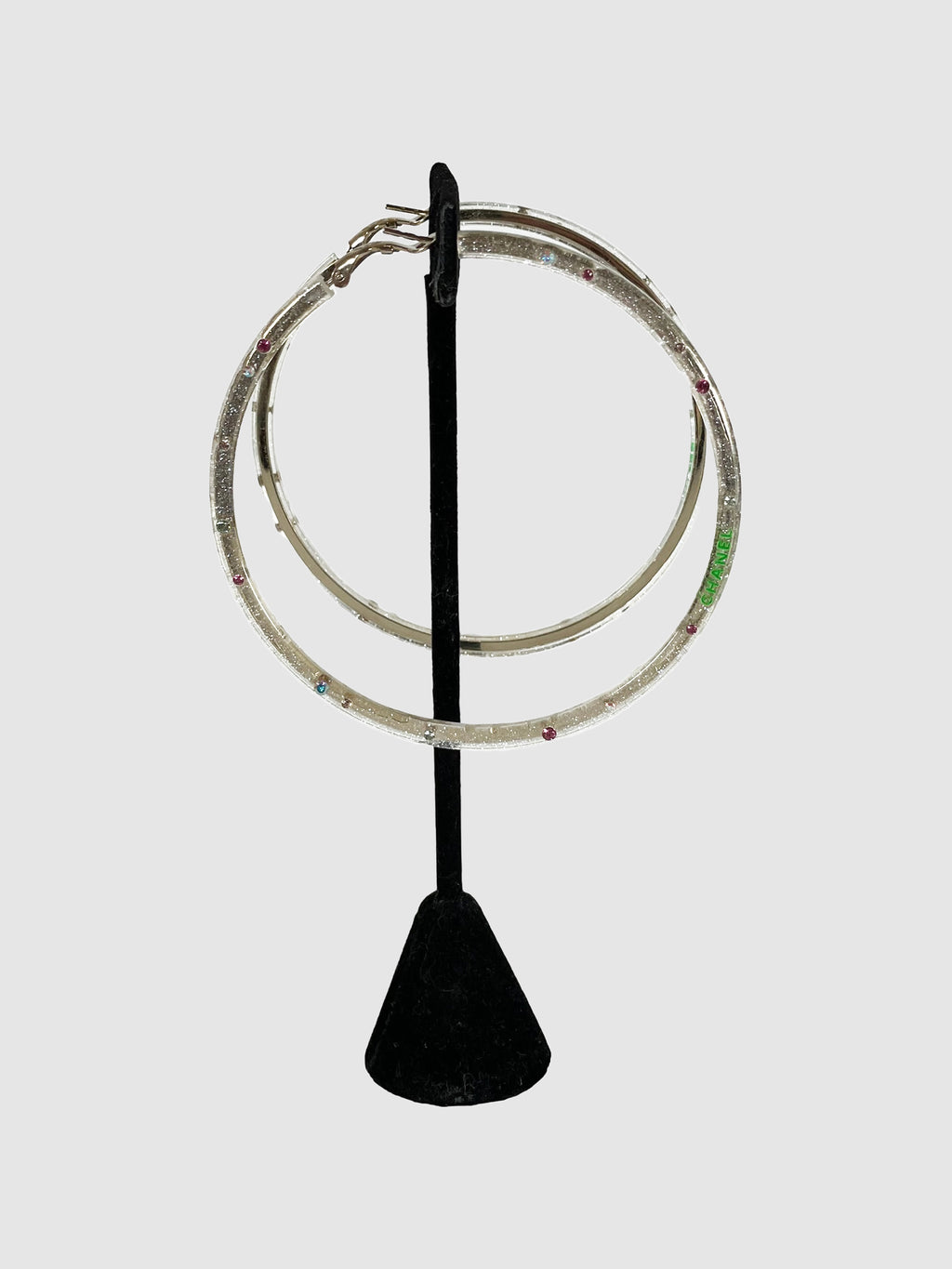 Chanel Vintage Lucite Multi-Stone Hoop Earrings Runway Luxury Designer Resale Consignment Secondhand Toronto