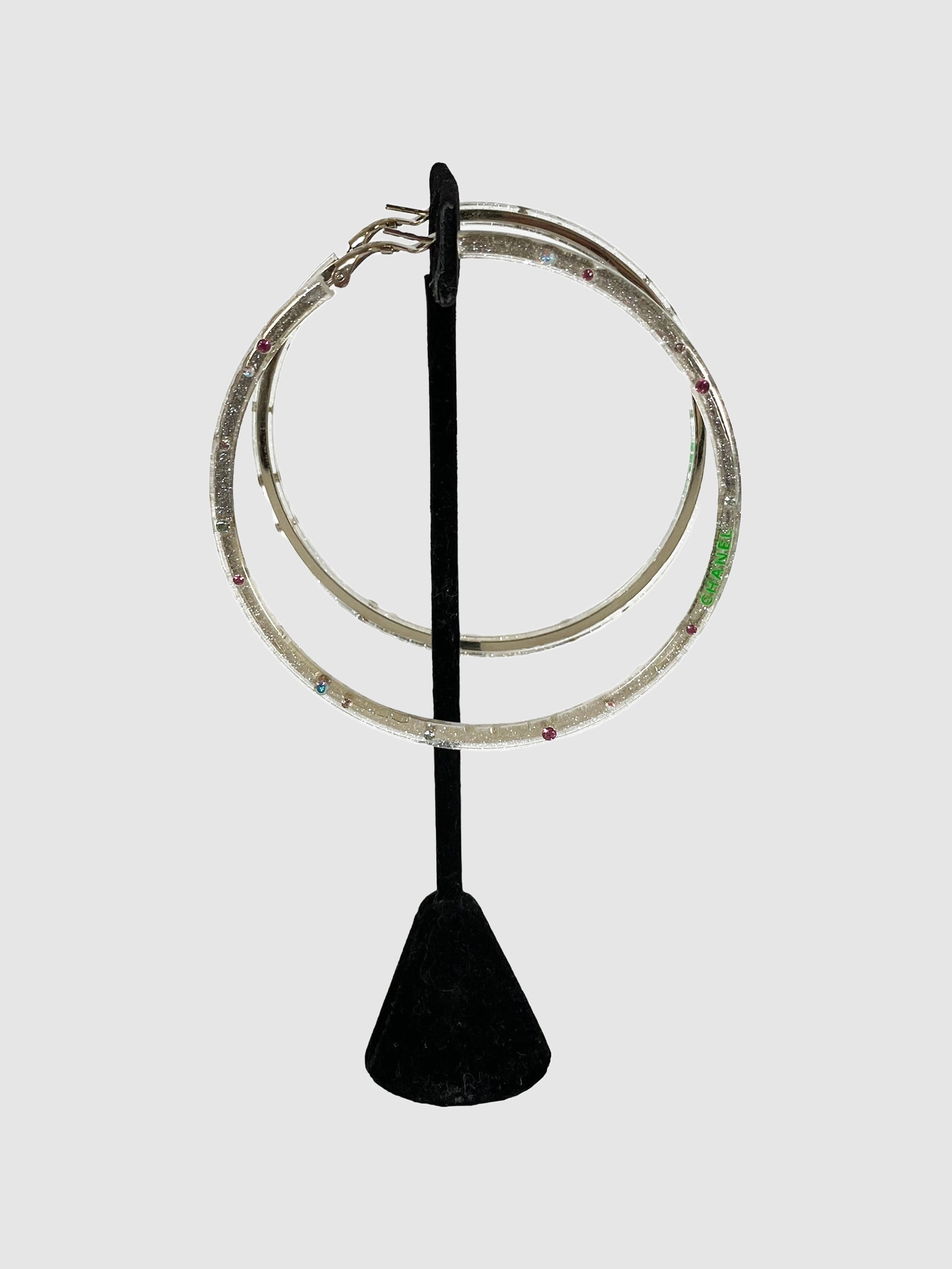 Chanel Vintage Lucite Multi-Stone Hoop Earrings Runway Luxury Designer Resale Consignment Secondhand Toronto