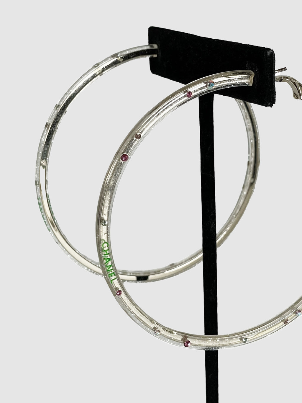 Chanel Vintage Lucite Multi-Stone Hoop Earrings Runway Luxury Designer Resale Consignment Secondhand Toronto