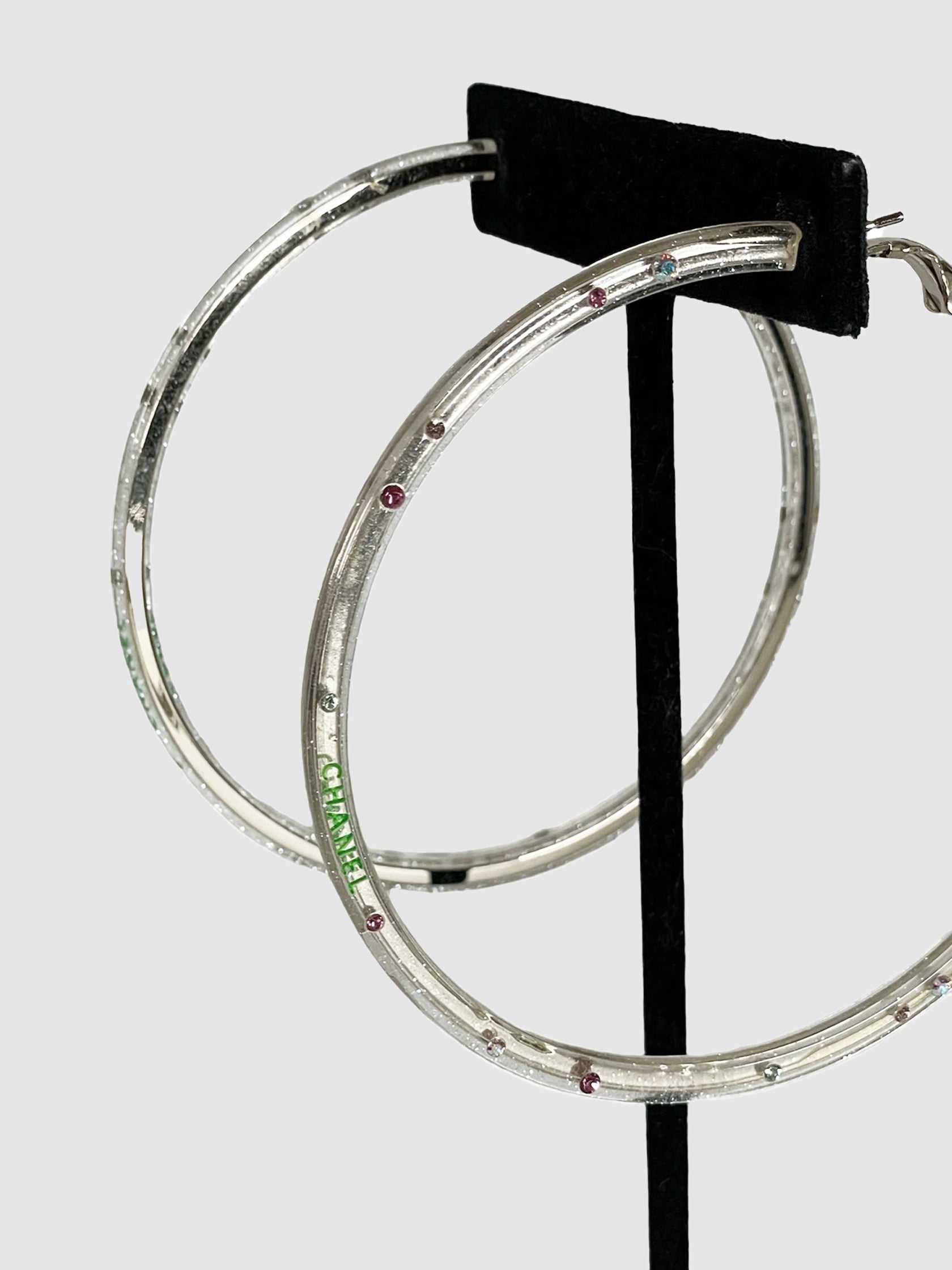 Chanel Vintage Lucite Multi-Stone Hoop Earrings Runway Luxury Designer Resale Consignment Secondhand Toronto