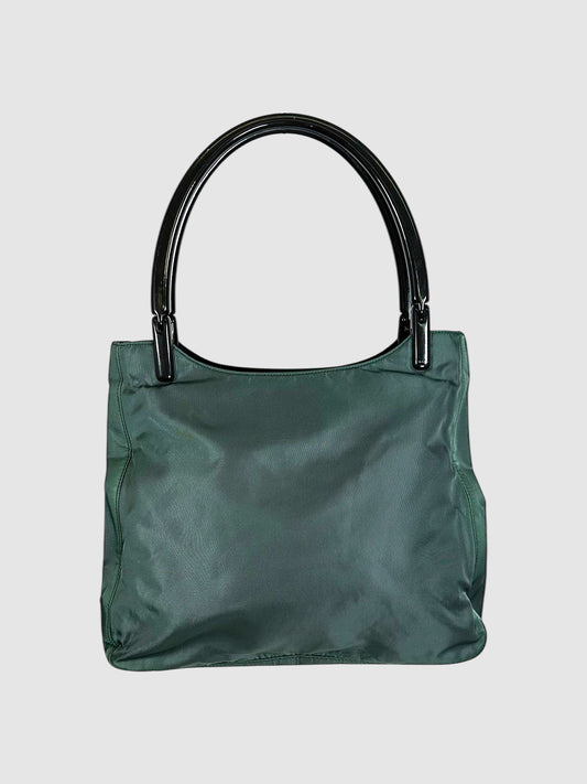 Prada Green Nylon Shoulder Bag with Black Dual Straps Luxury Designer Resale Consignment Toronto