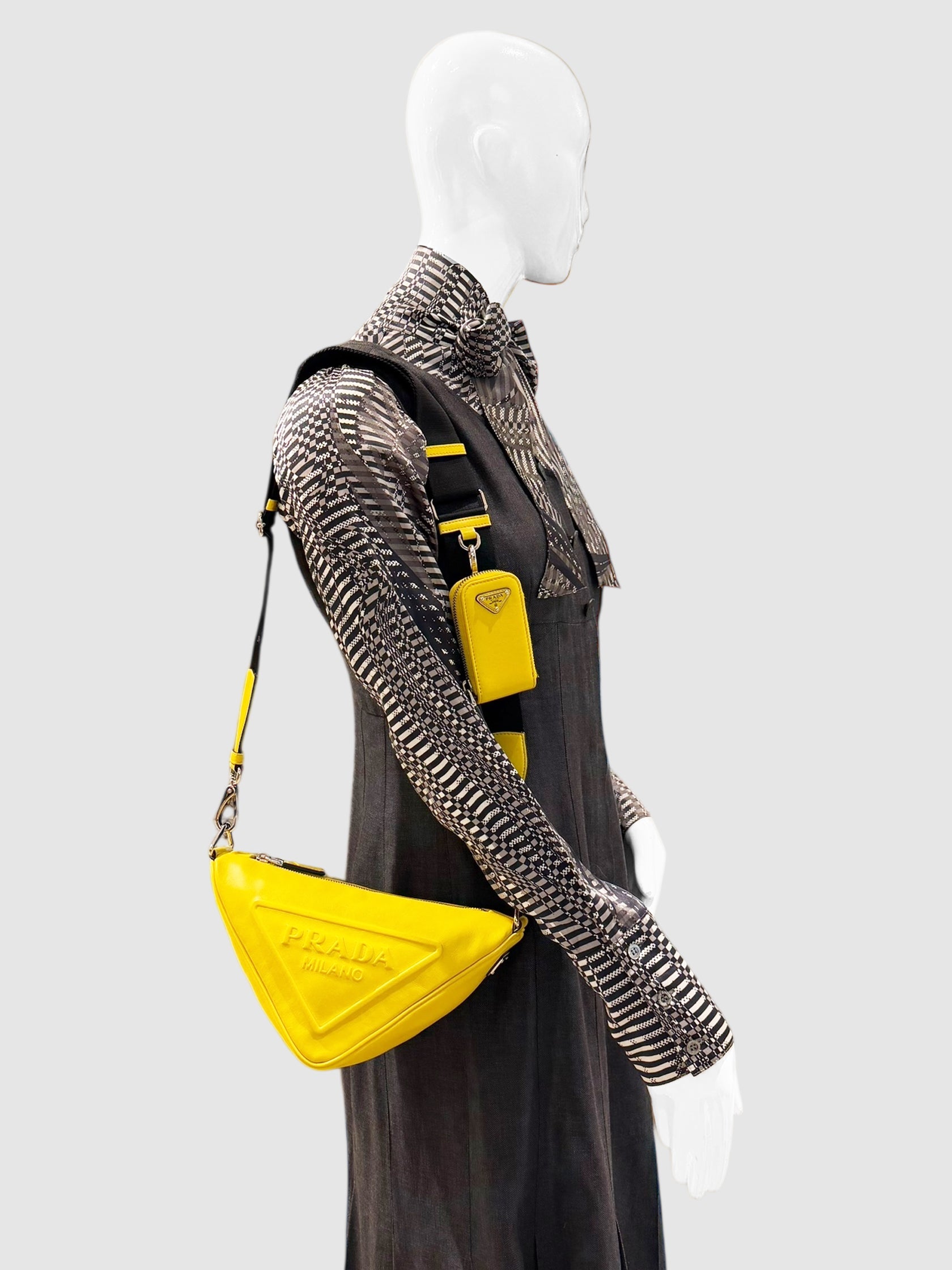 Prada Yellow Leather Triangle Shoulder Bag luxury designer resale Toronto Canada secondhand consignment