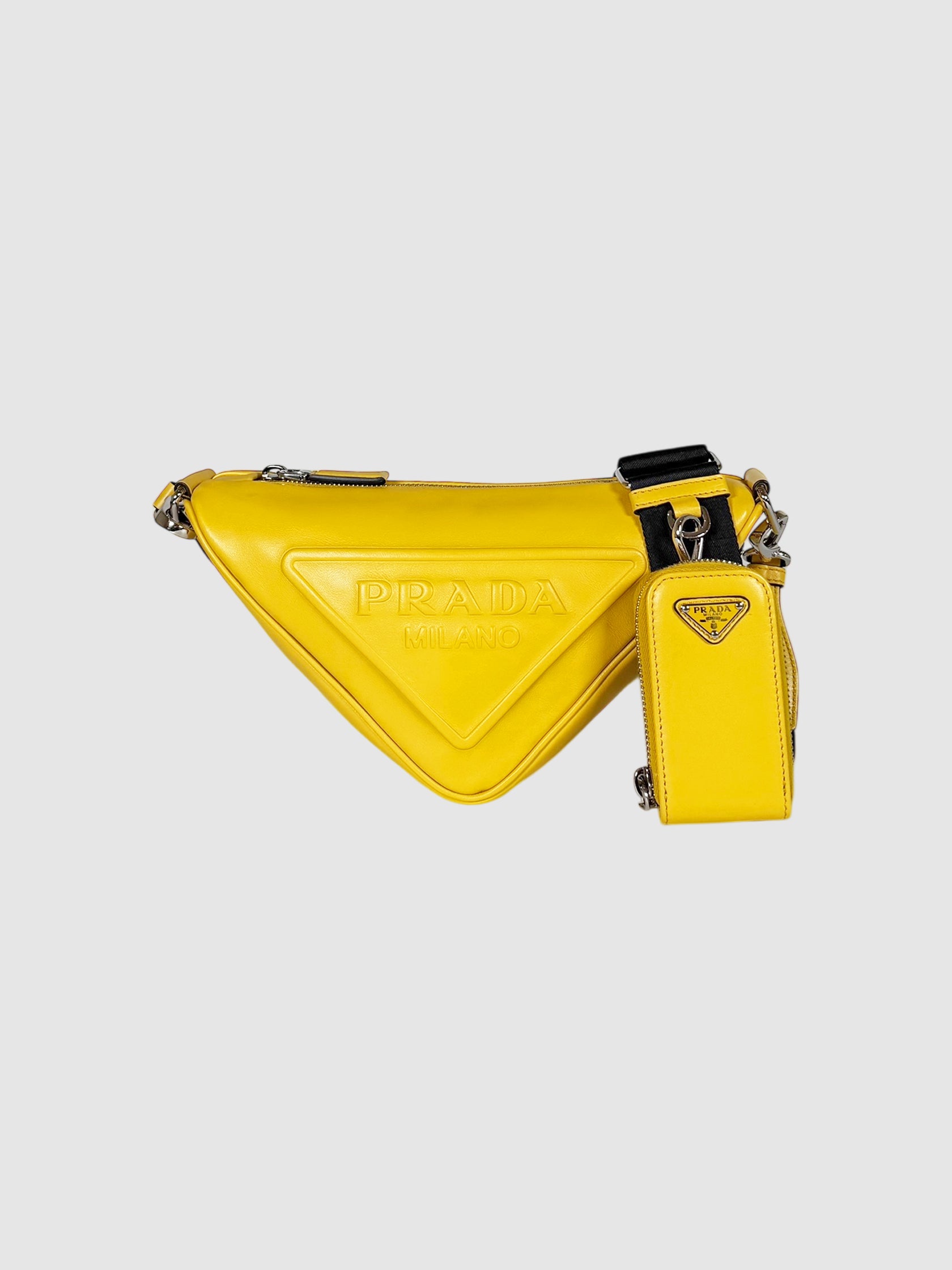 Prada Yellow Leather Triangle Shoulder Bag luxury designer resale Toronto Canada secondhand consignment