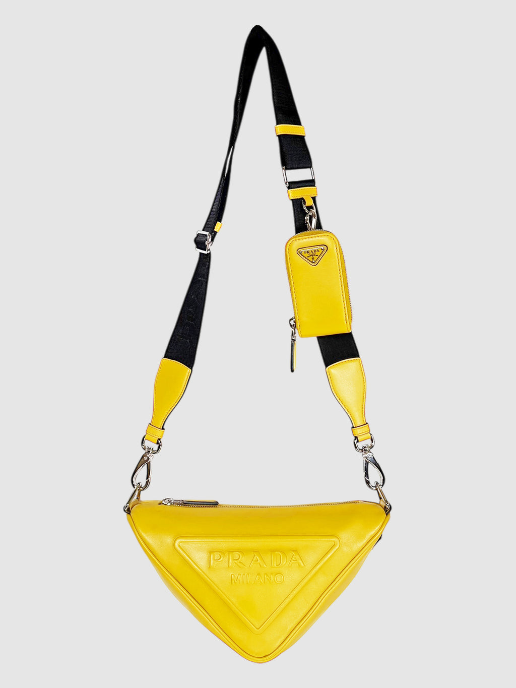 Prada Yellow Leather Triangle Shoulder Bag luxury designer resale Toronto Canada secondhand consignment