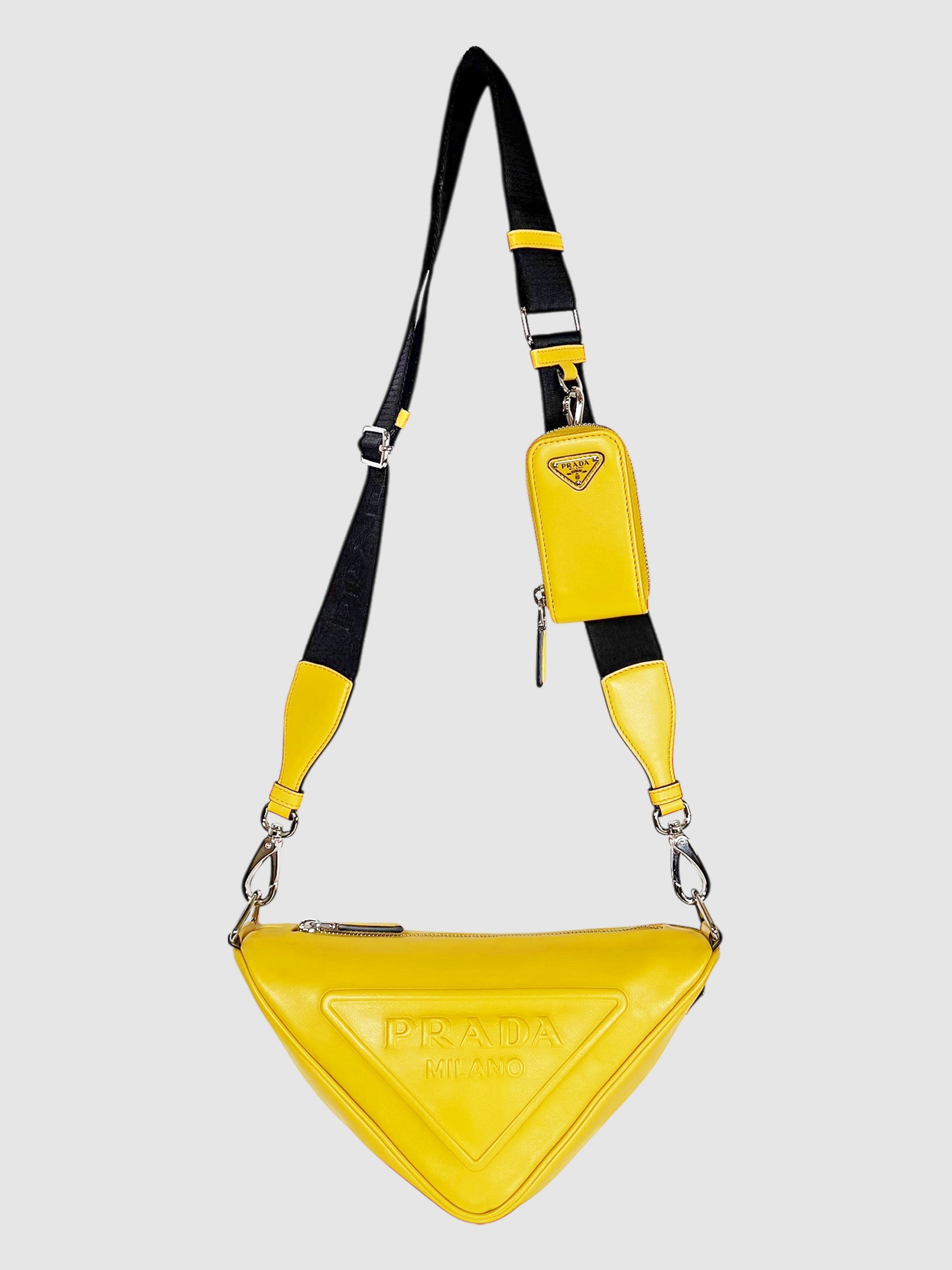 Prada Yellow Leather Triangle Shoulder Bag luxury designer resale Toronto Canada secondhand consignment