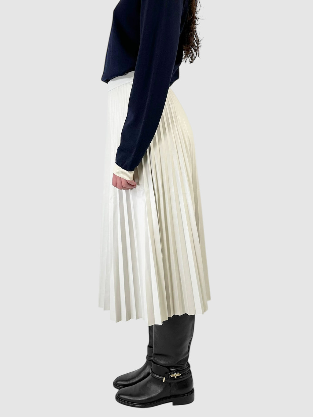 Faux Leather Pleated Midi Skirt