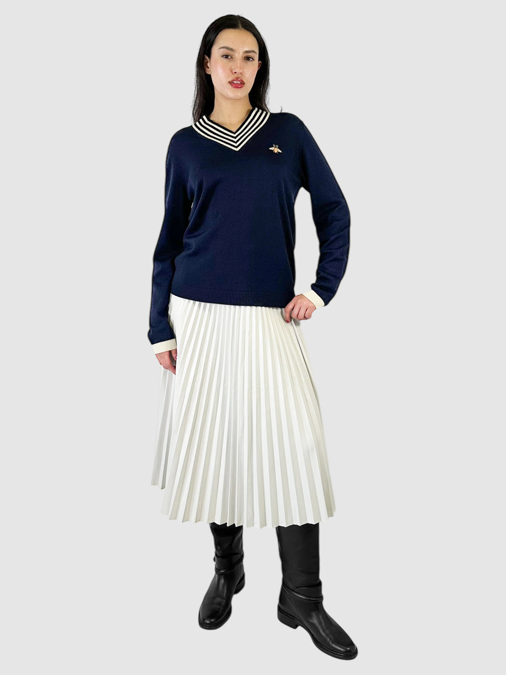 Faux Leather Pleated Midi Skirt