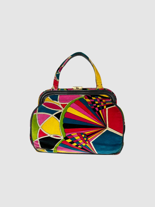 Emilio Pucci Multicolour Velvet Stained Glass Design Jana Top Handle Bag Luxury Designer Resale Consignment Toronto