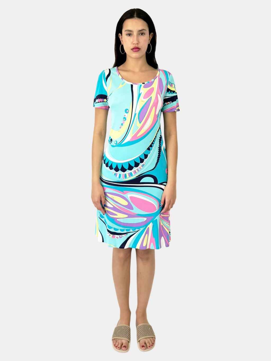 Abstract Print Scoop Neck Dress