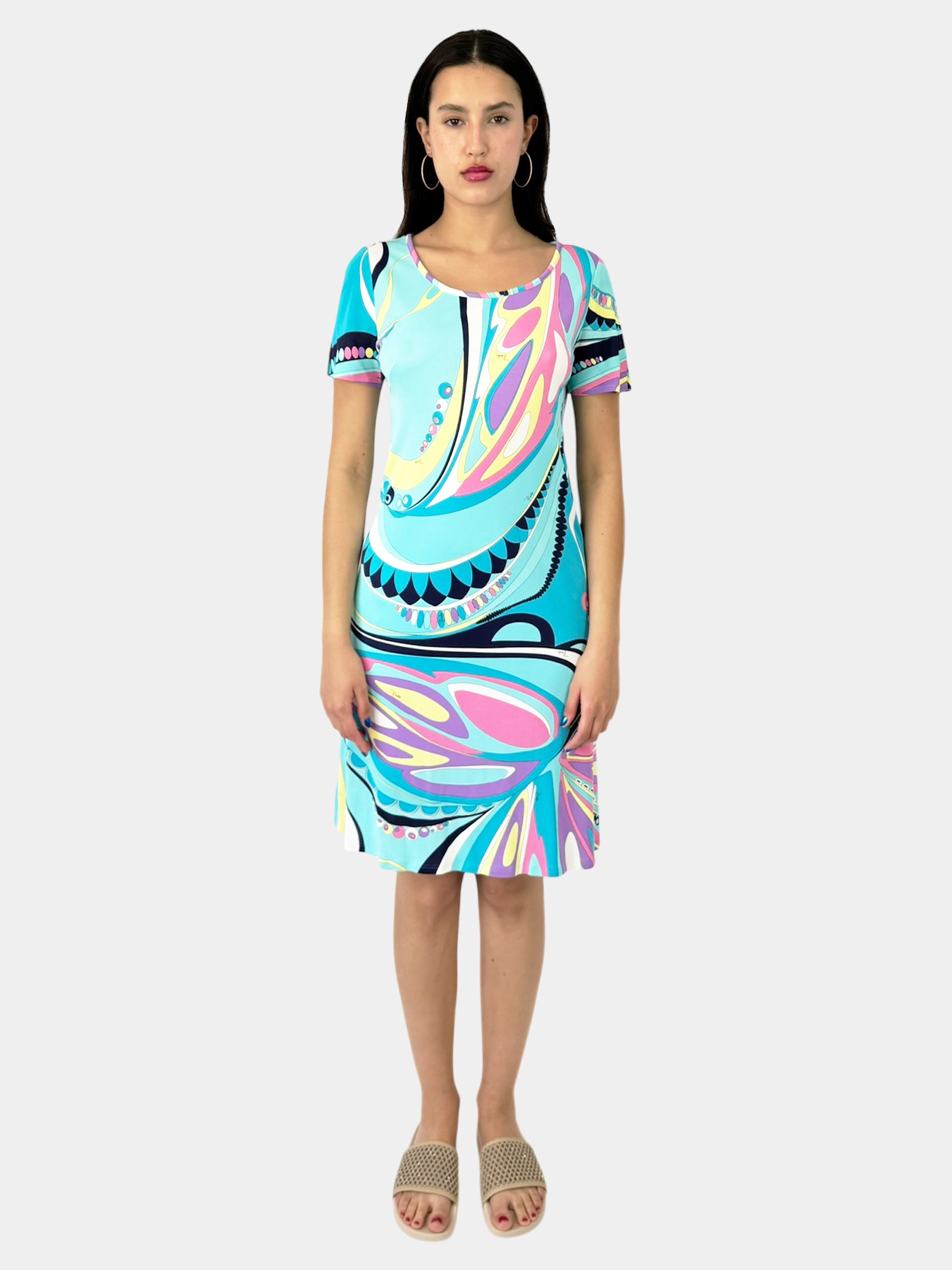 Abstract Print Scoop Neck Dress