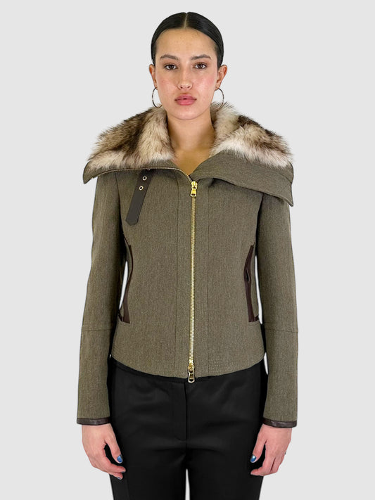 Wool Fur Collar Jacket - Size 10