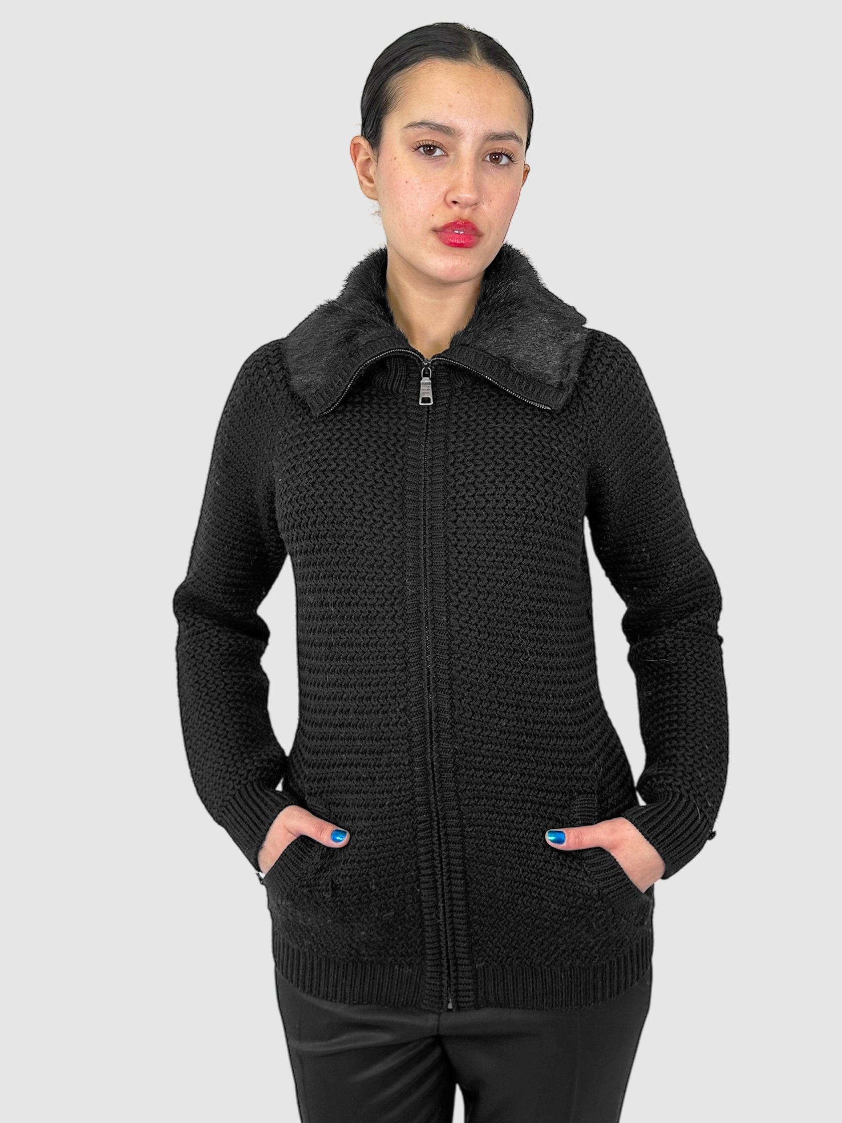 Knitted Wool Zip-Up Jacket - Size 38