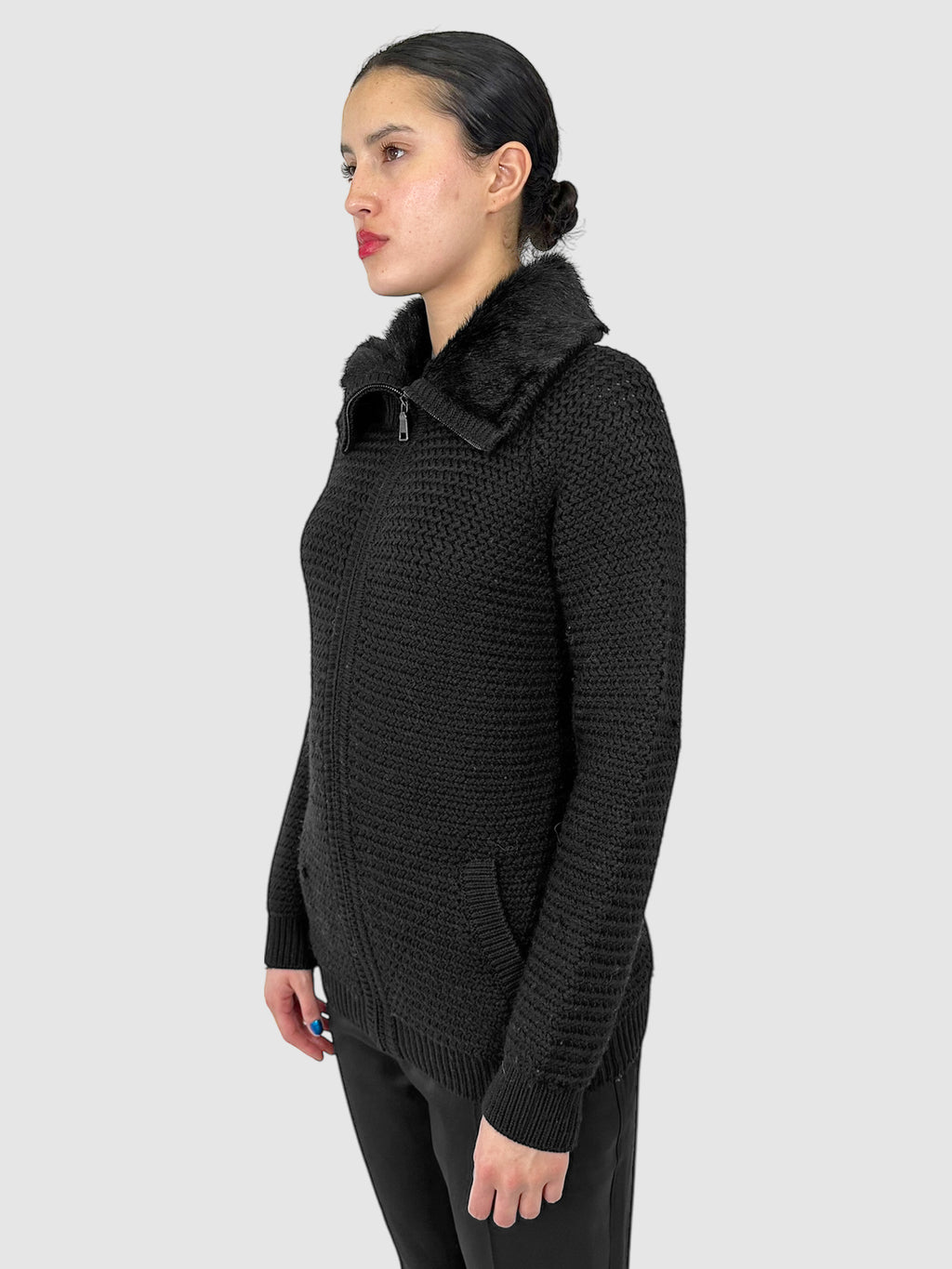 Knitted Wool Zip-Up Jacket - Size 38