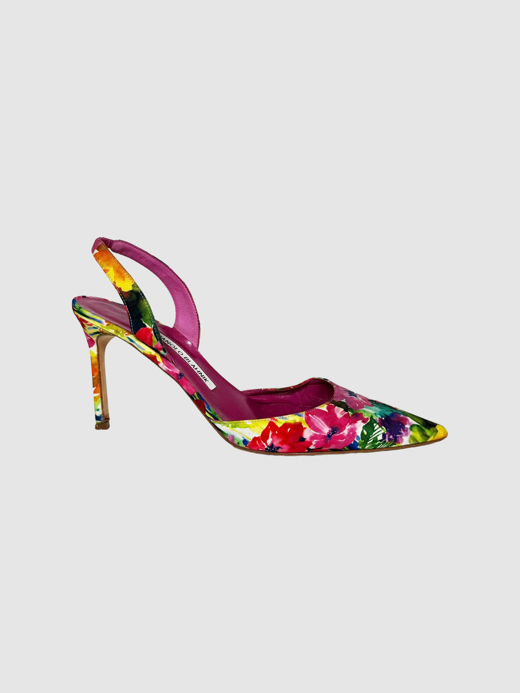 Manolo Blahnik Carolyne Floral Print Slingback Pumps luxury designer resale secondhand consignment