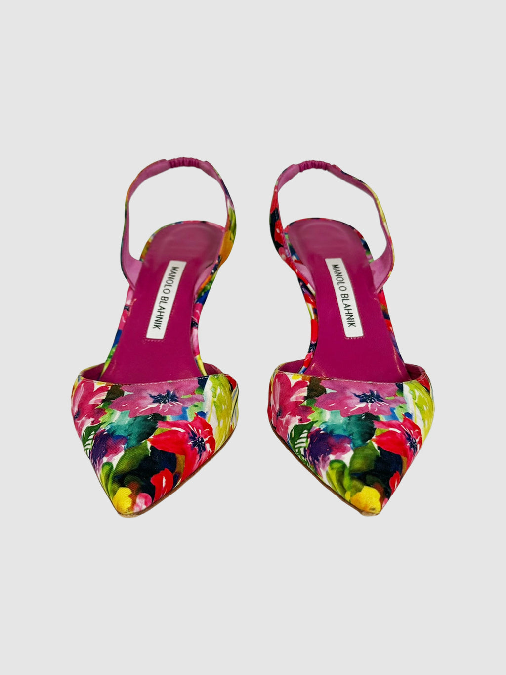 Manolo Blahnik Carolyne Floral Print Slingback Pumps luxury designer resale secondhand consignment
