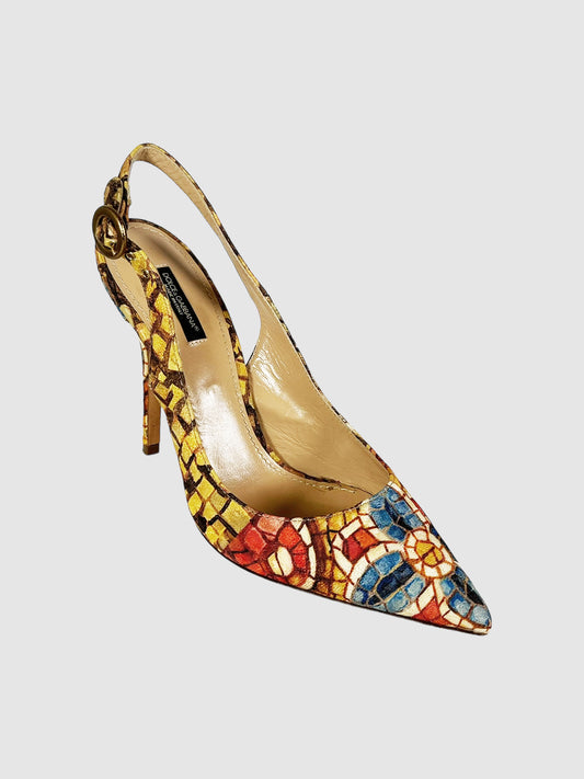 Floral Mosaic Print Slingback Pumps - Size 39