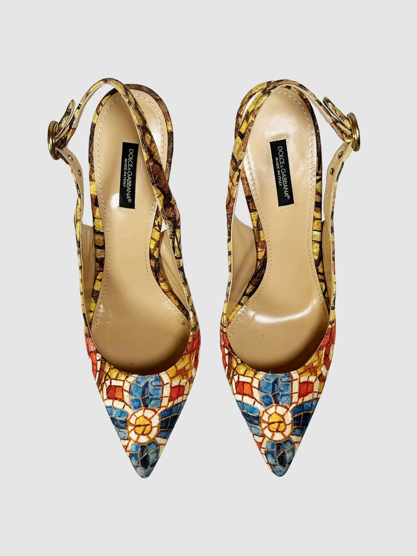 Floral Mosaic Print Slingback Pumps - Size 39