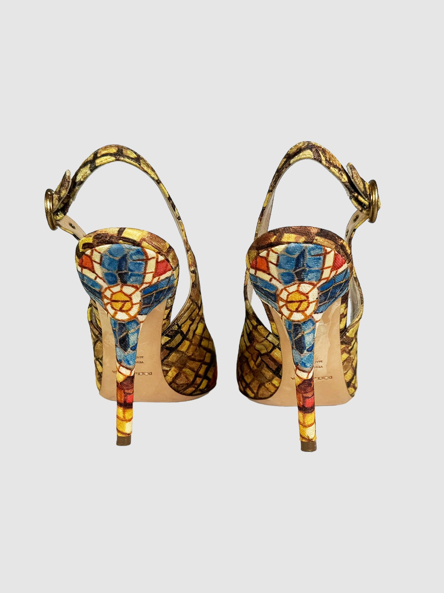 Floral Mosaic Print Slingback Pumps - Size 39