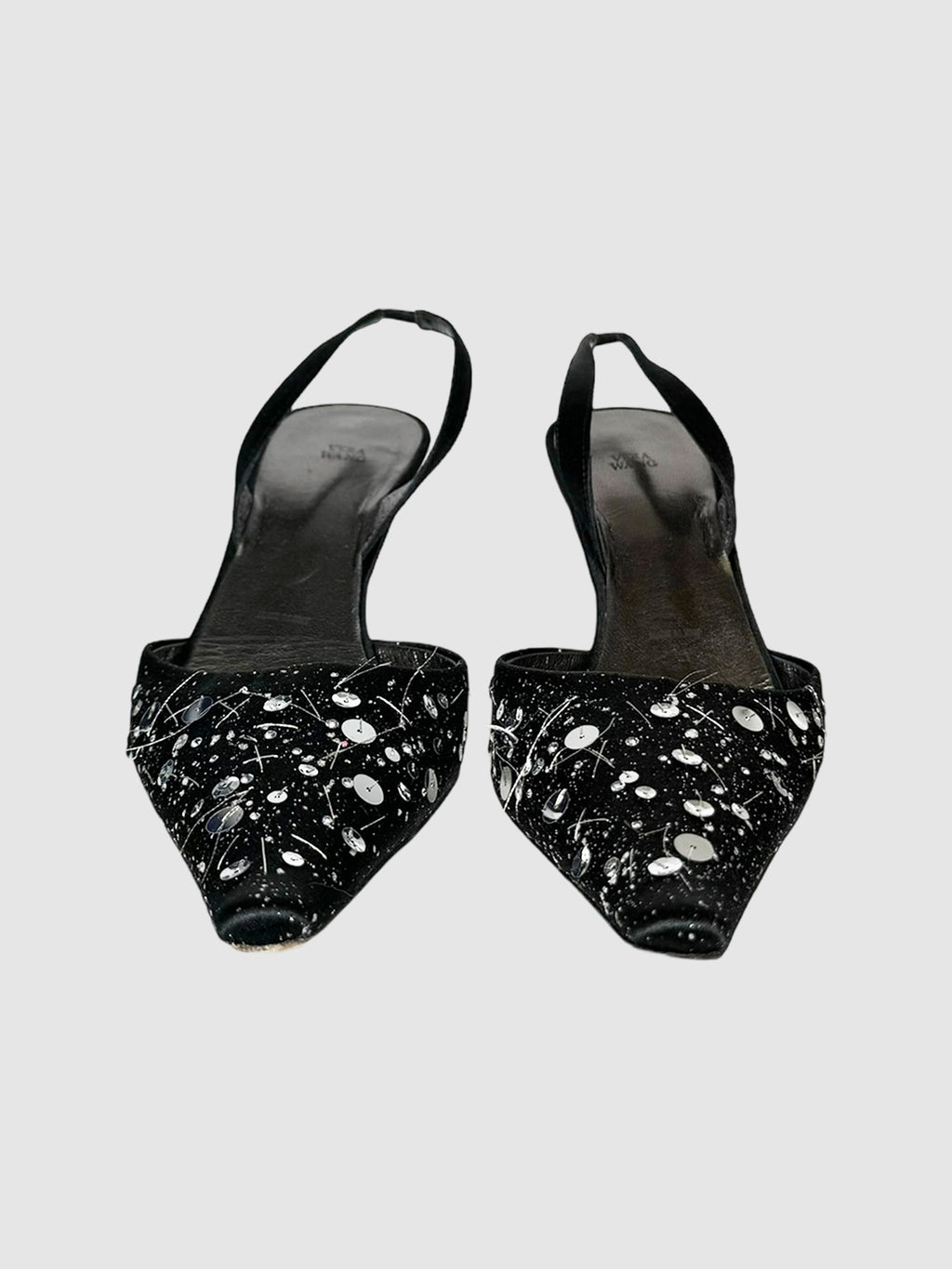 Vera Wang Satin Sequin Embellished Slingback Pumps Size 37.5 Consignment Secondhand Designer Luxury Resale Toronto Trendy