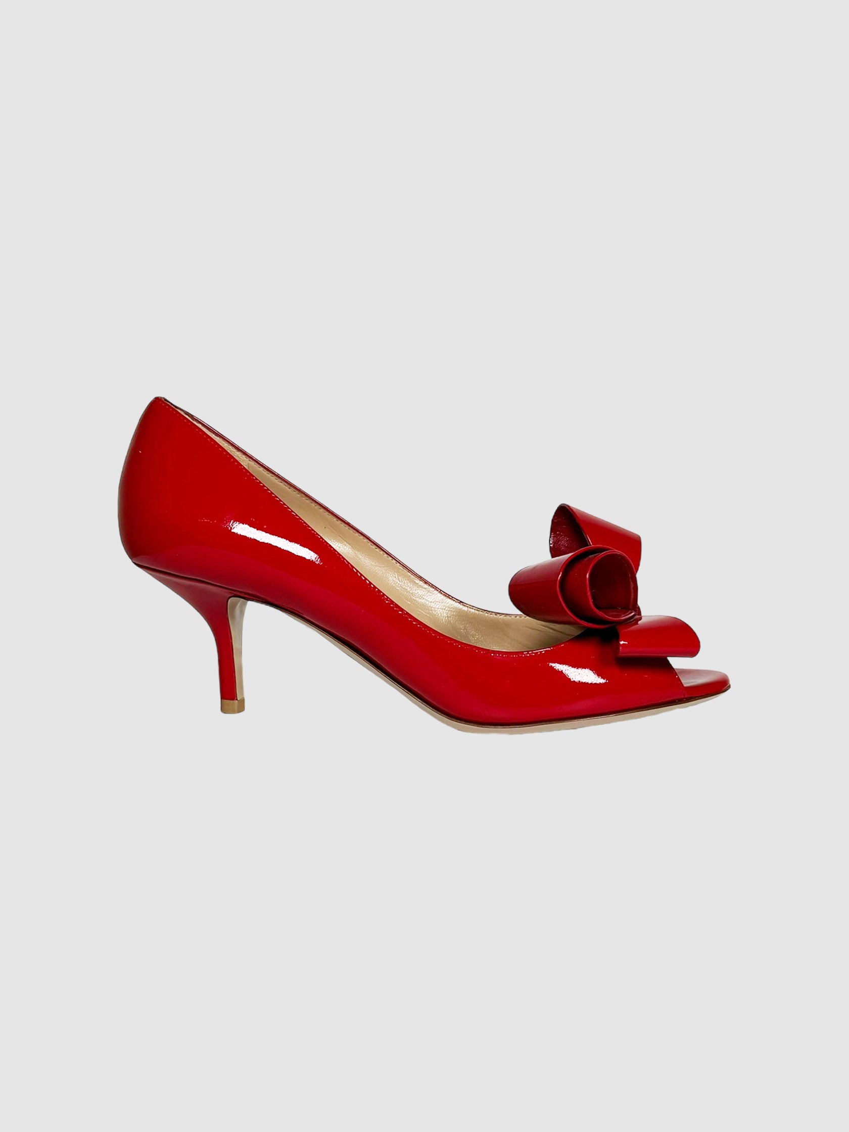 Valentino Red Patent Leather Bow Pumps, Size 37 Consignment Secondhand Designer Luxury Resale Toronto Trendy