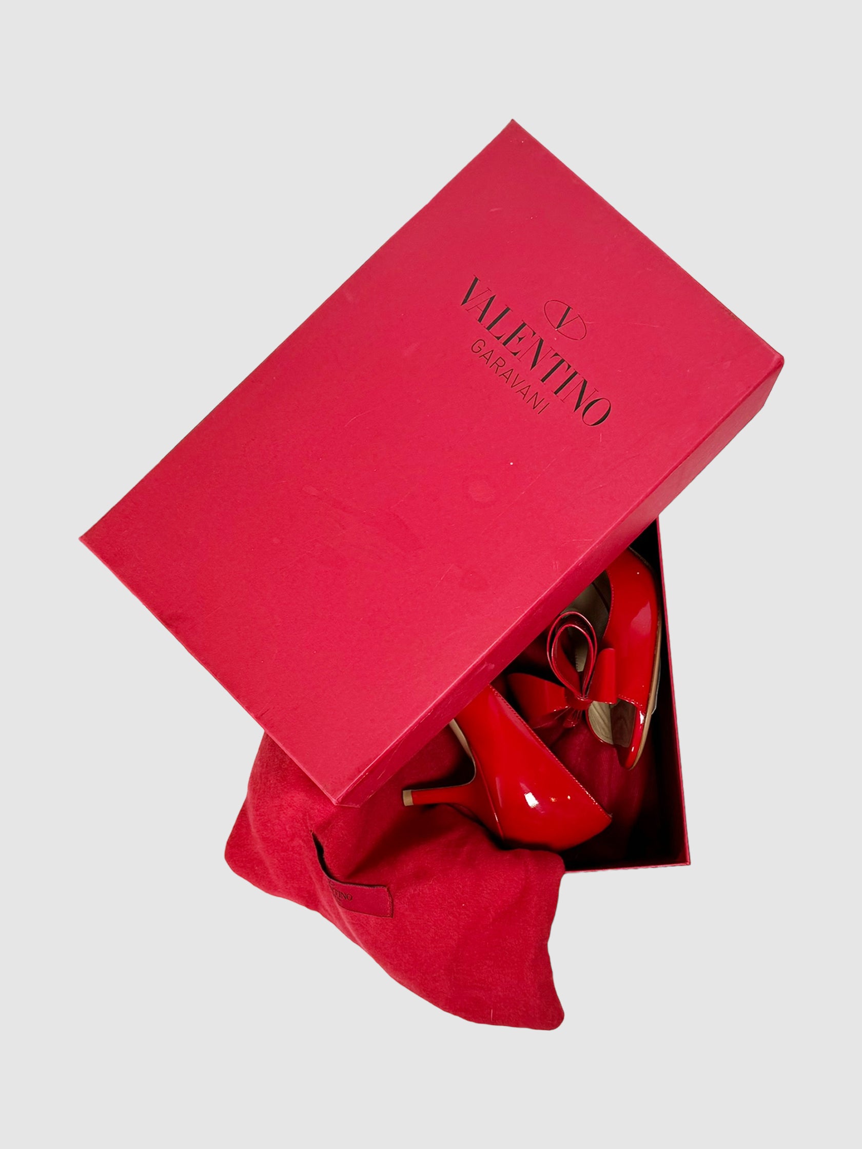 Valentino Red Patent Leather Bow Pumps, Size 37 Consignment Secondhand Designer Luxury Resale Toronto Trendy