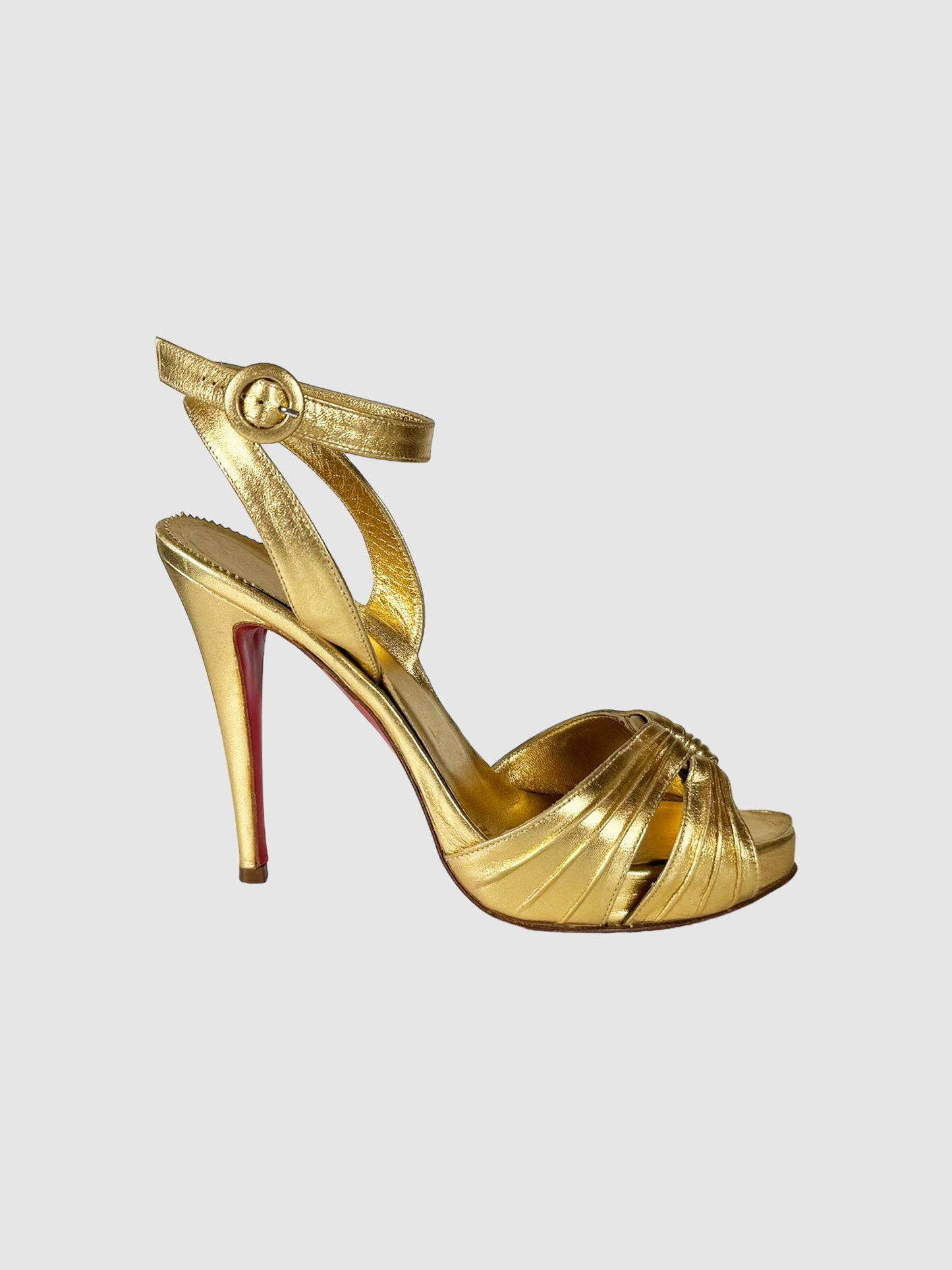 Christian Louboutin Gold Leather Pumps Size 7.5 Consignment Secondhand Designer Luxury Resale Toronto Trendy