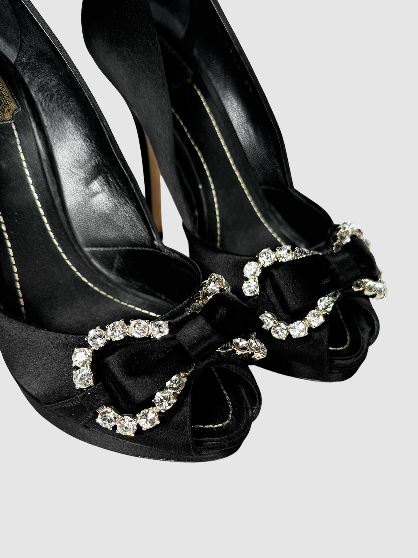 Rhinestone Bow Satin Pumps - Size 36