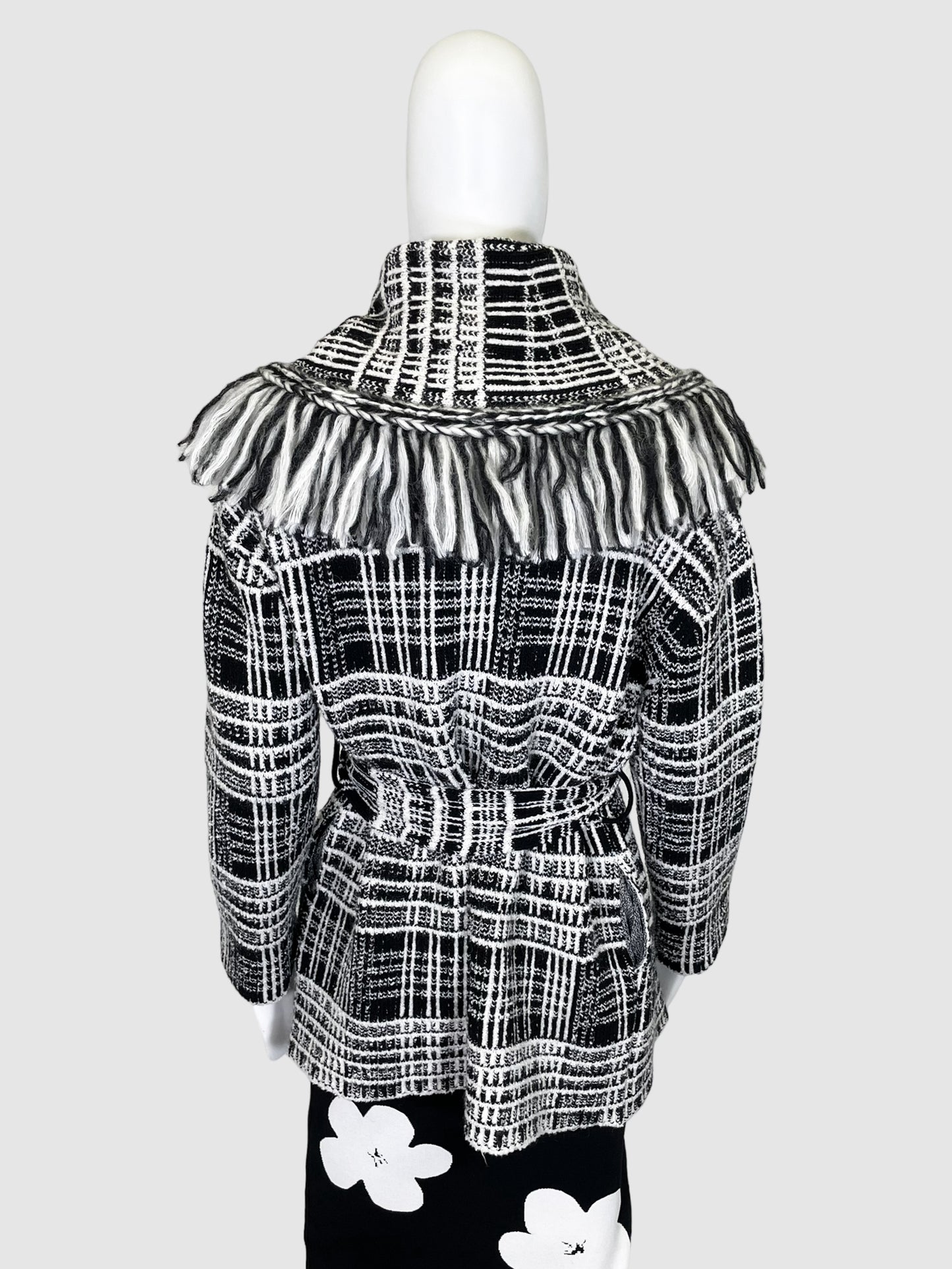 Knit Plaid Belted Coat - Size 1