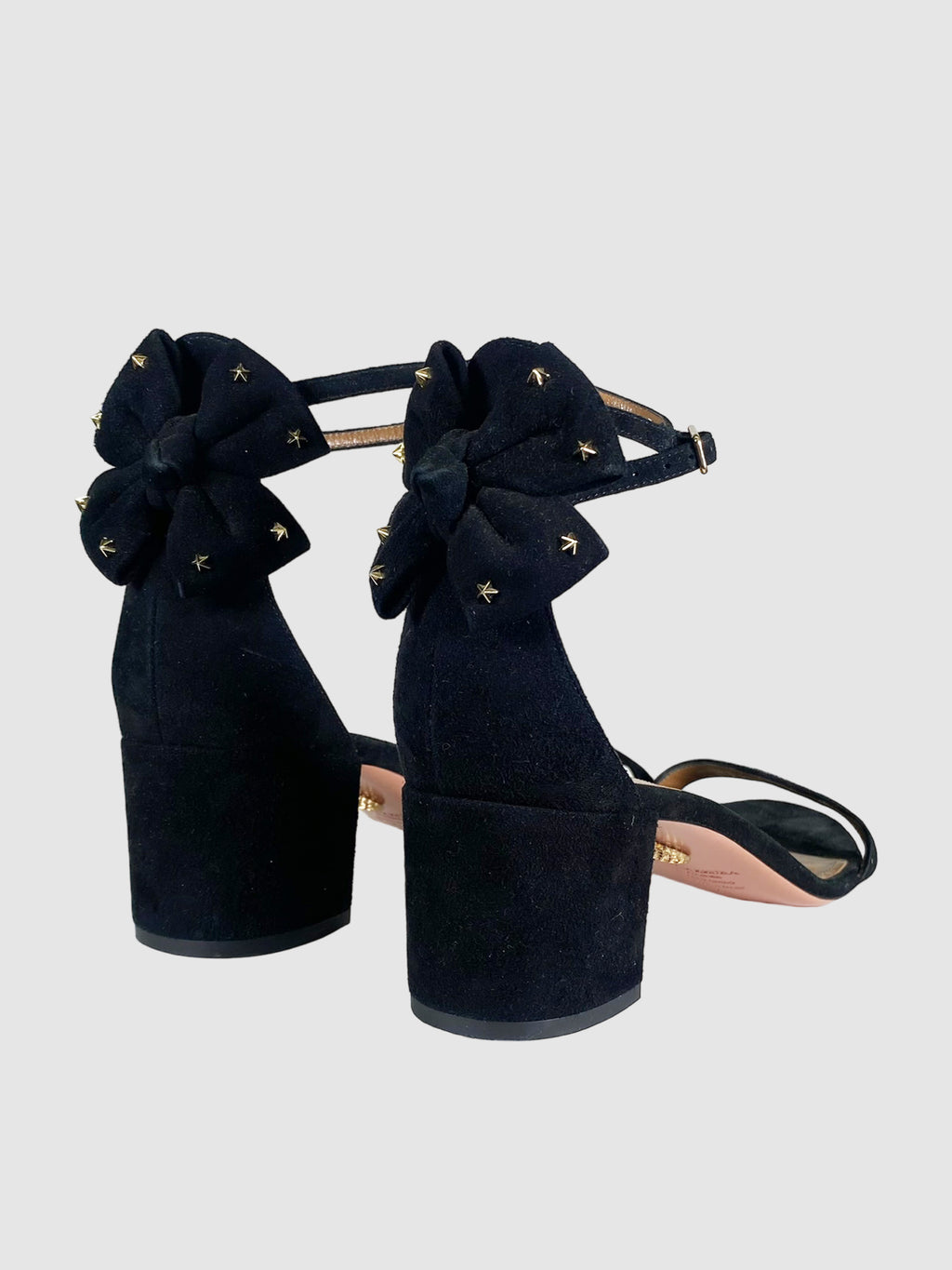 Suede Studded Bow Heel Sandals - Size 41