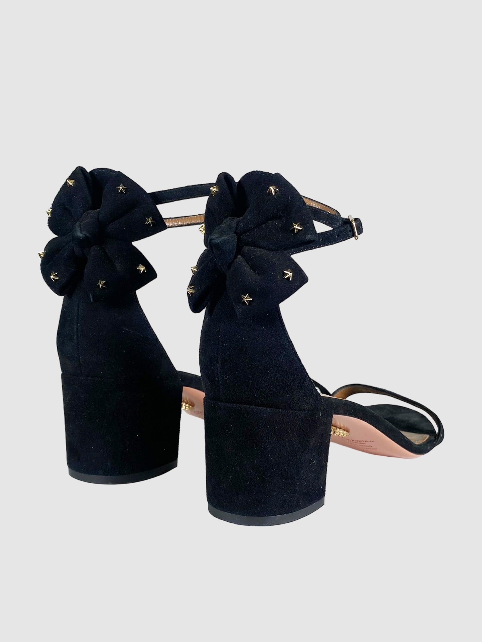 Suede Studded Bow Heel Sandals - Size 41
