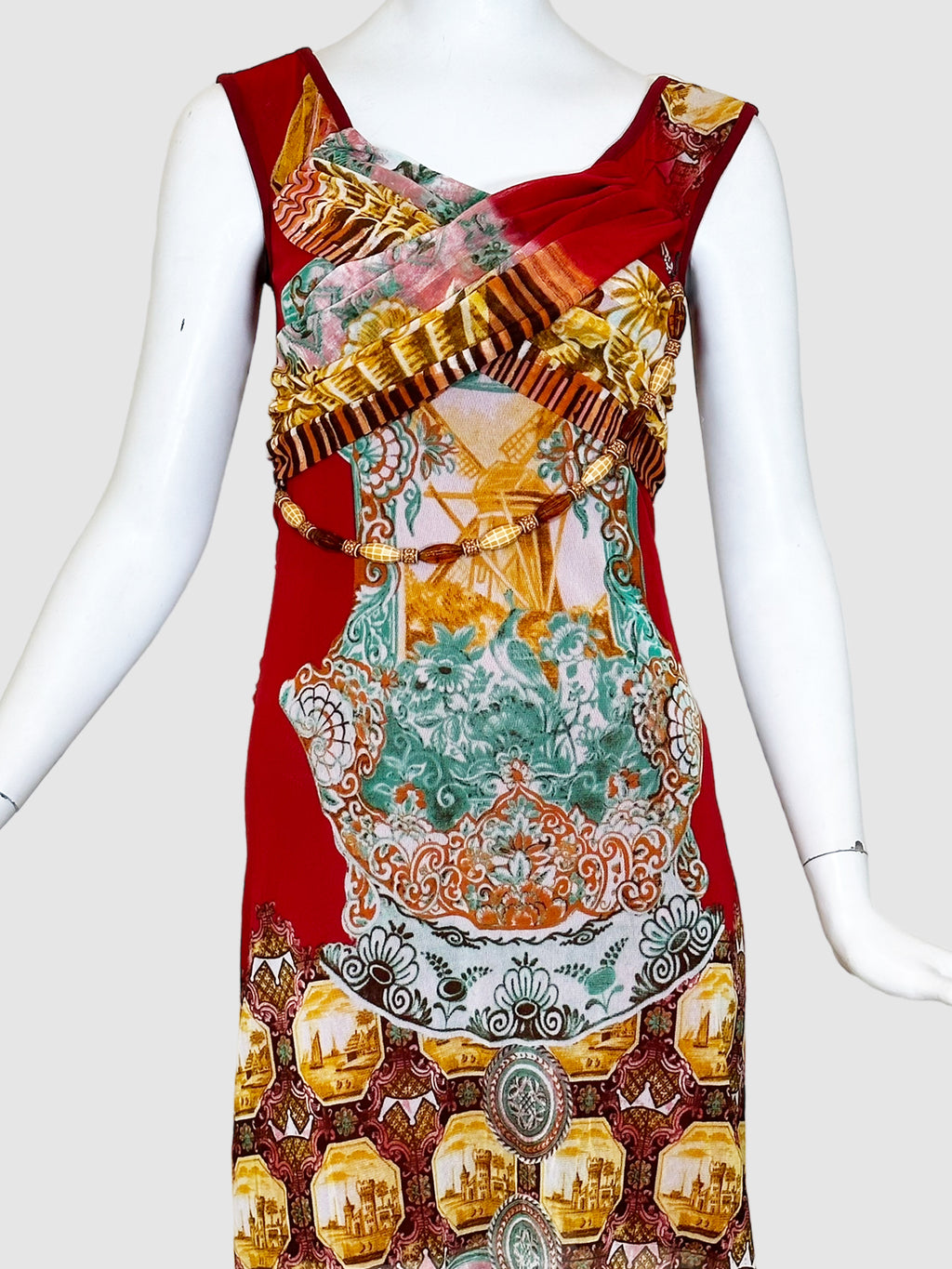 Save The Queen Printed Sheer Sleeveless Dress - Size S