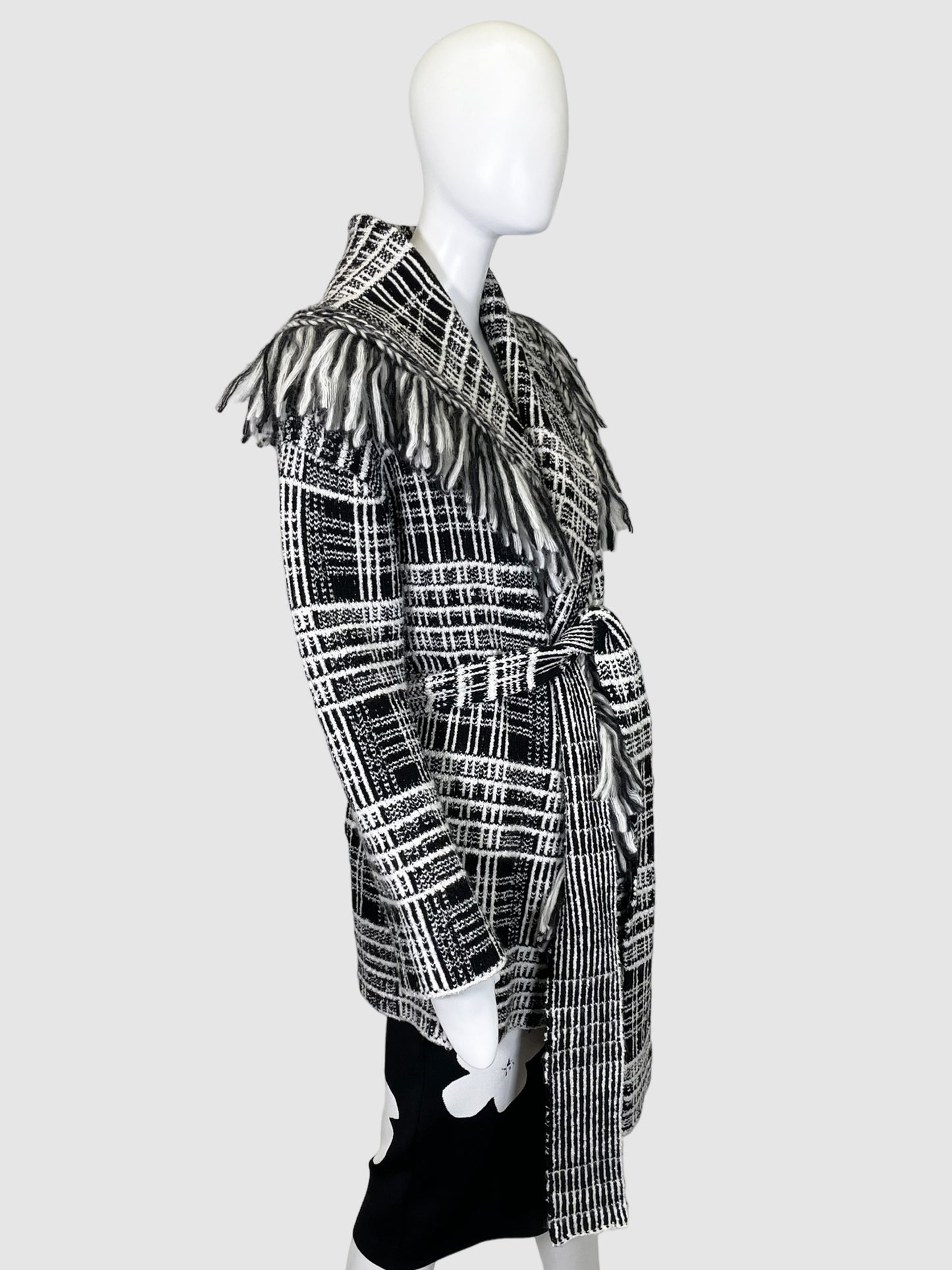 Knit Plaid Belted Coat - Size 1