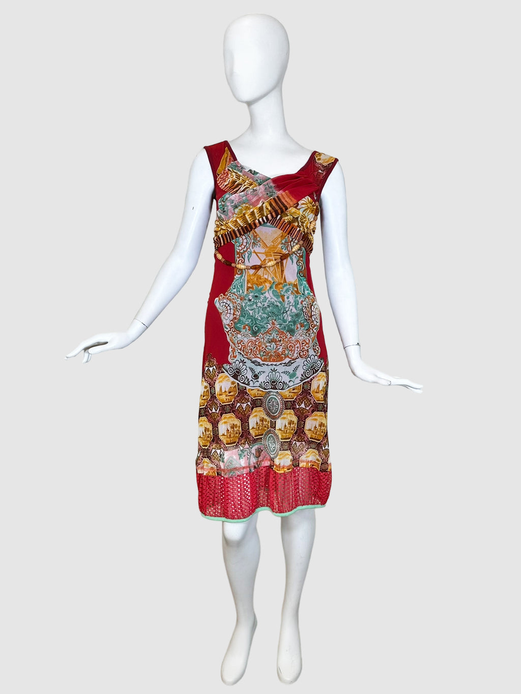 Save The Queen Printed Sheer Sleeveless Dress - Size S