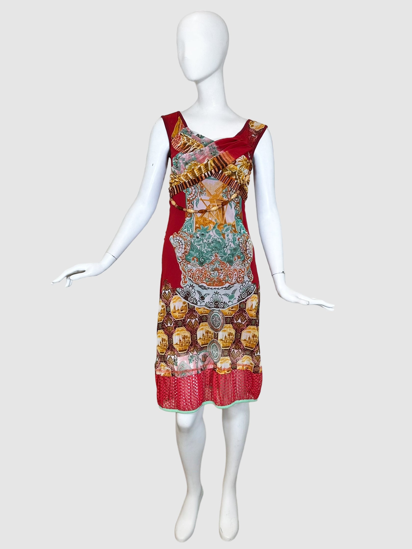 Save The Queen Printed Sheer Sleeveless Dress - Size S