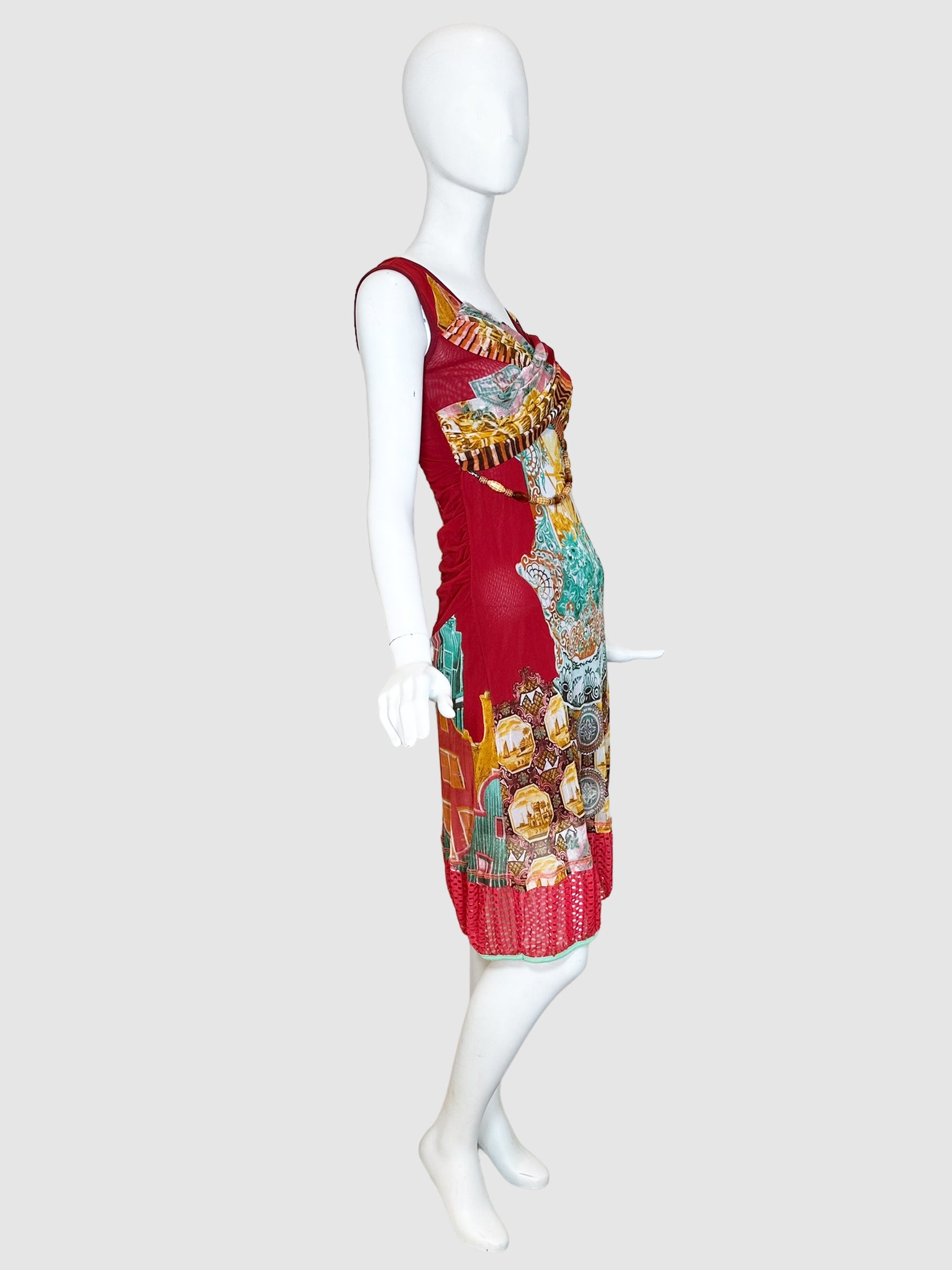 Save The Queen Printed Sheer Sleeveless Dress - Size S