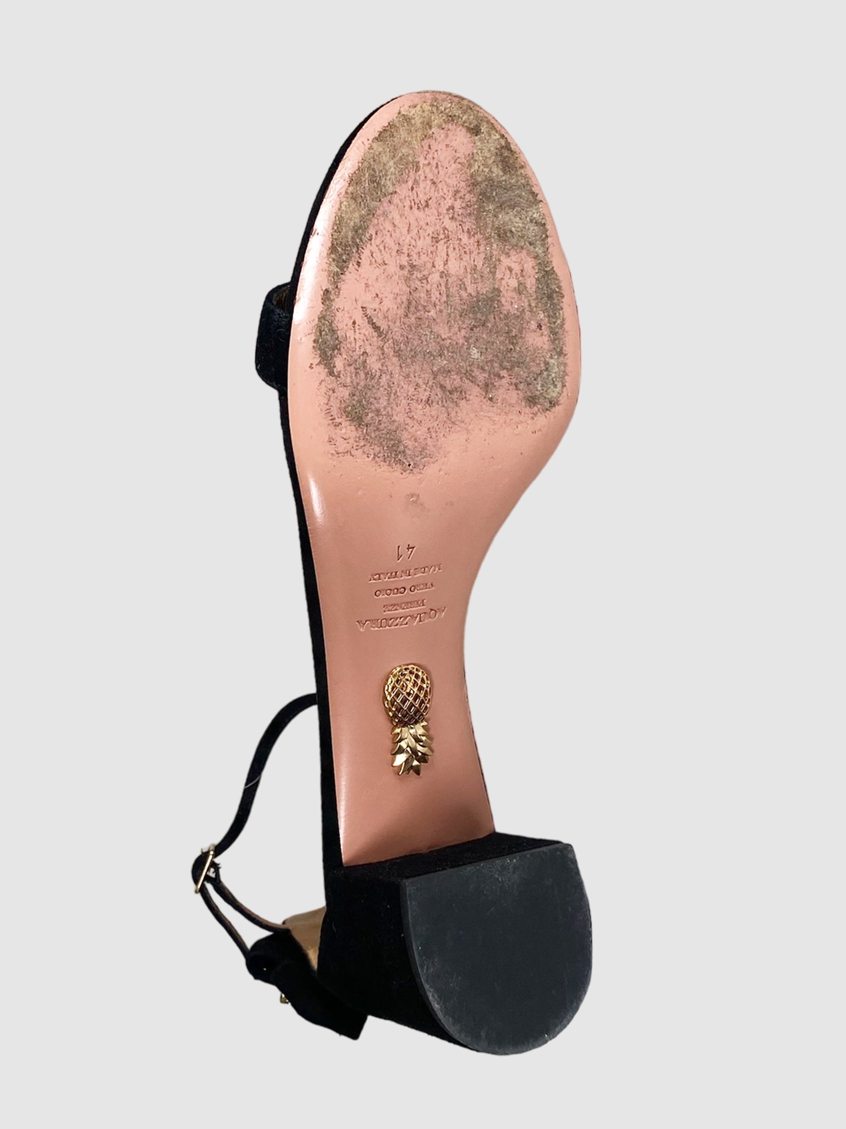 Suede Studded Bow Heel Sandals - Size 41