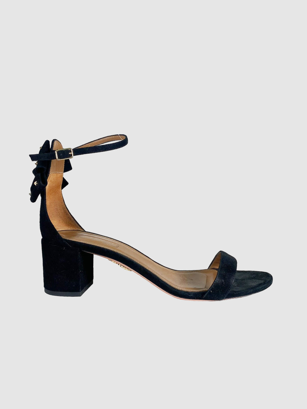 Suede Studded Bow Heel Sandals - Size 41