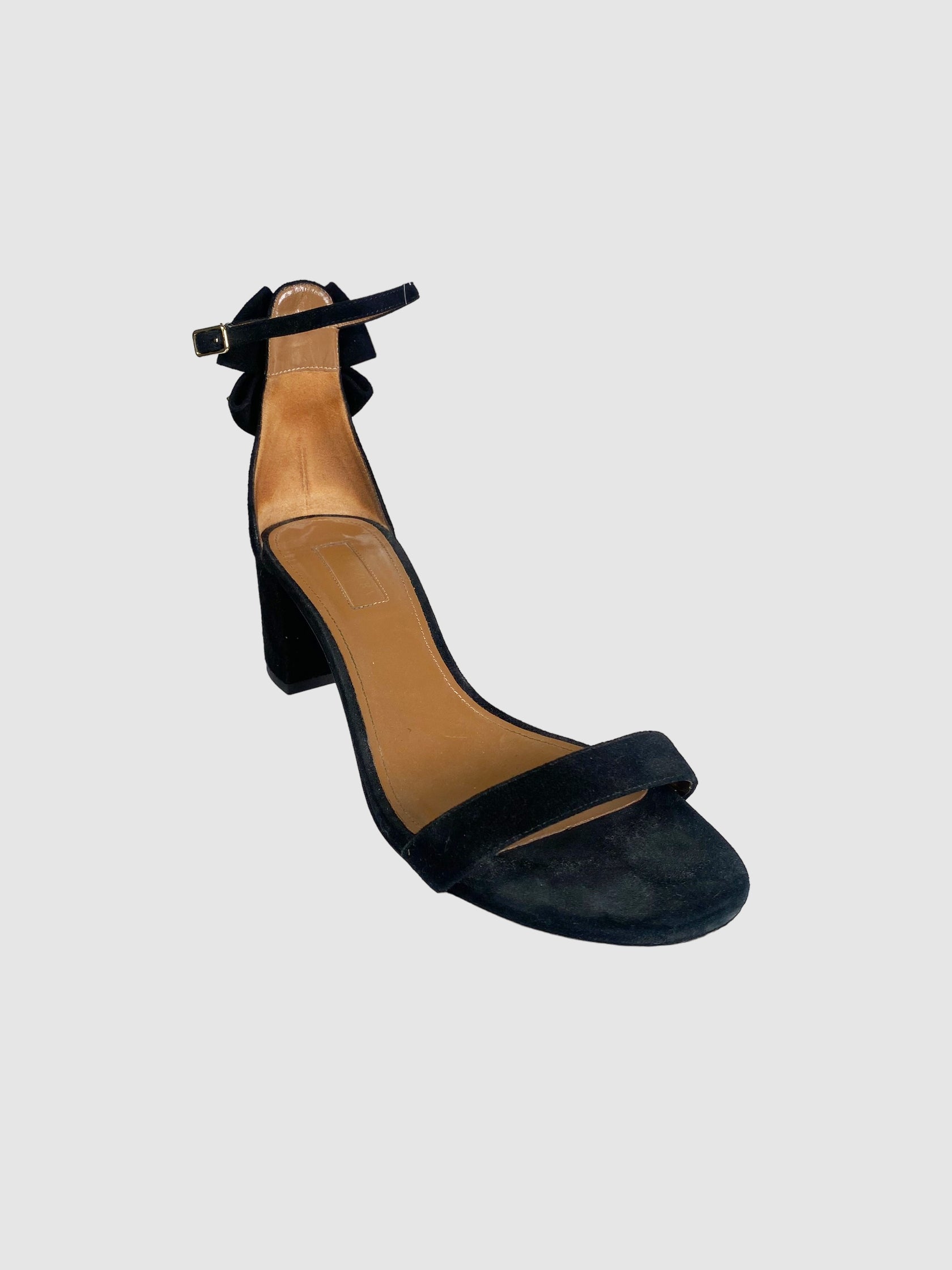 Suede Studded Bow Heel Sandals - Size 41